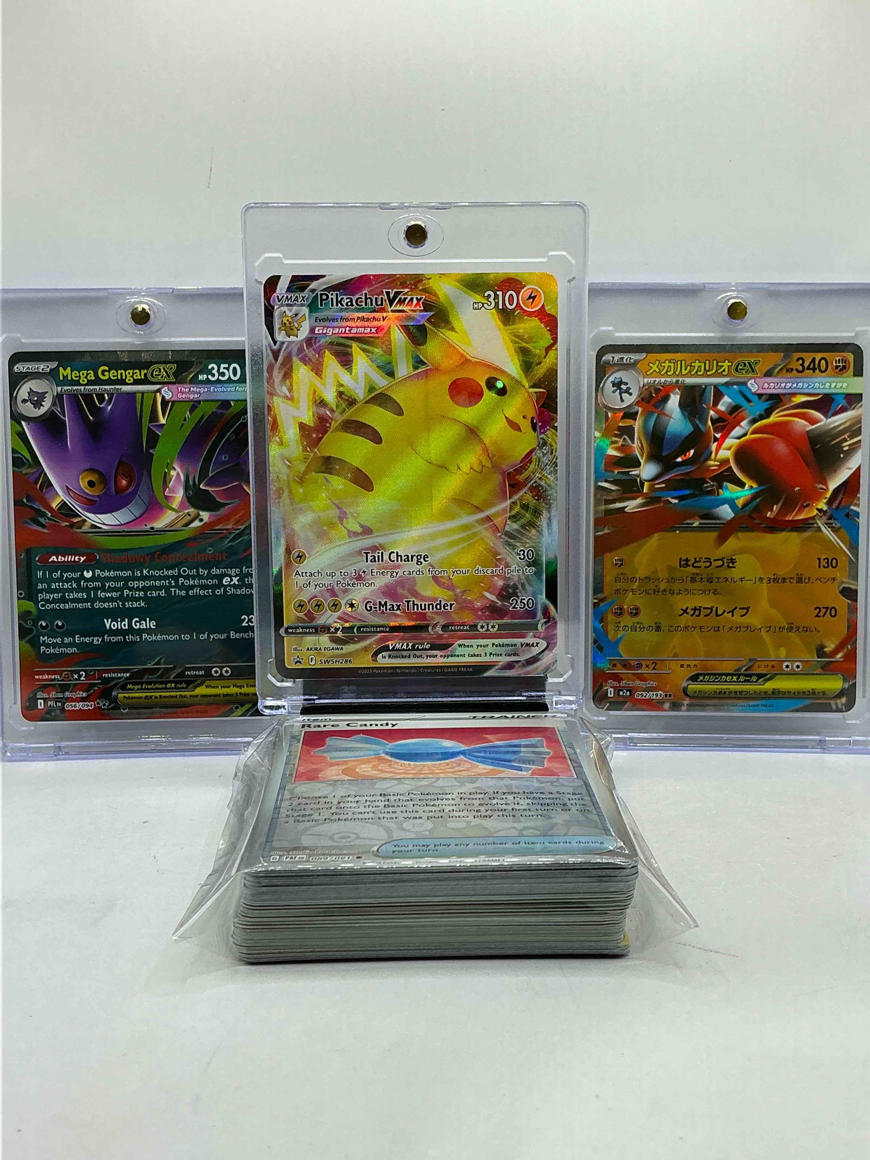 Pikachu VMAX HOLO, Mega Gengar EX Holo, Lucario EX & More! Commons, Legends, Heroes, Holos & More! All Included In This 50 Card Lot!