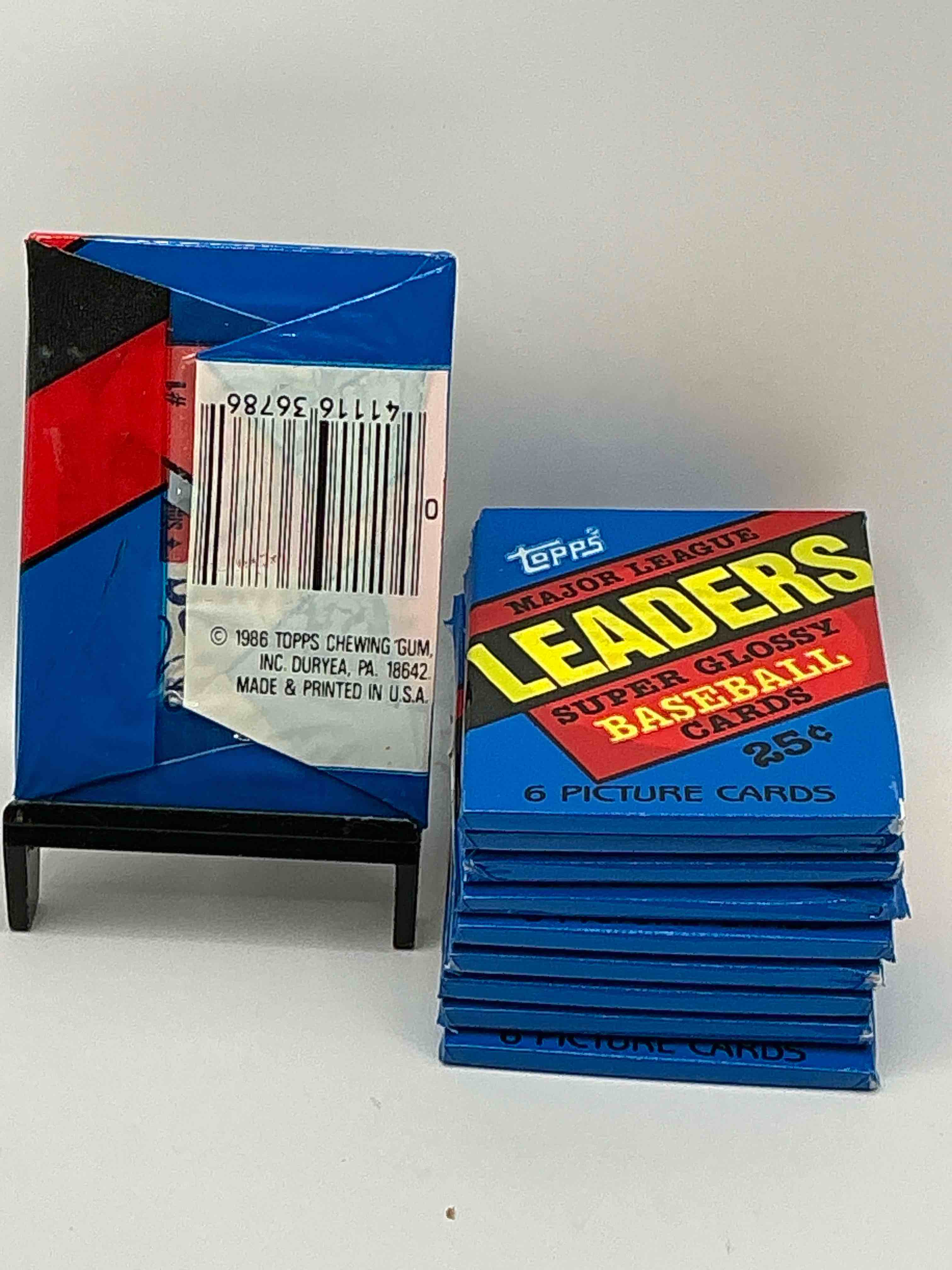 Condition photo showing New/Like New for Ultra Rare! 1986 "MLB Leaders" Unopened Miniature Baseball Collectible Card Packs, 6 Cards Per Pack, Direct From Original Retail Case. Super Rare, Impossible To Find! Like New Condition!