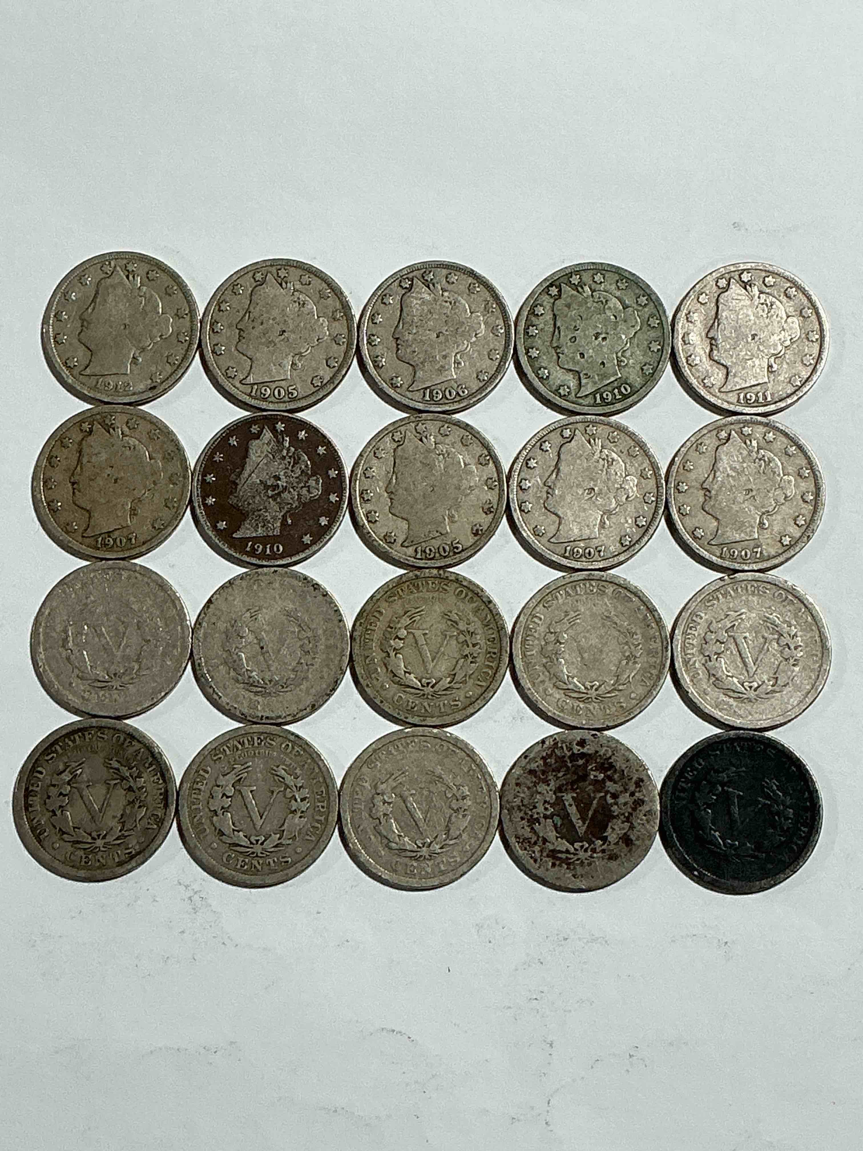 Condition photo showing Good Condition for Antique U.S. V Nickels! Think Of The History These Coins Have Seen!, Liberty Head V Nickels Were Minted Up Until 1913 & Were The Style Of Nickels Before Buffalo Nickels. Own Some Cool Pieces Of History! Rare To See These Coins With The "Date On" In Circulated Condition!