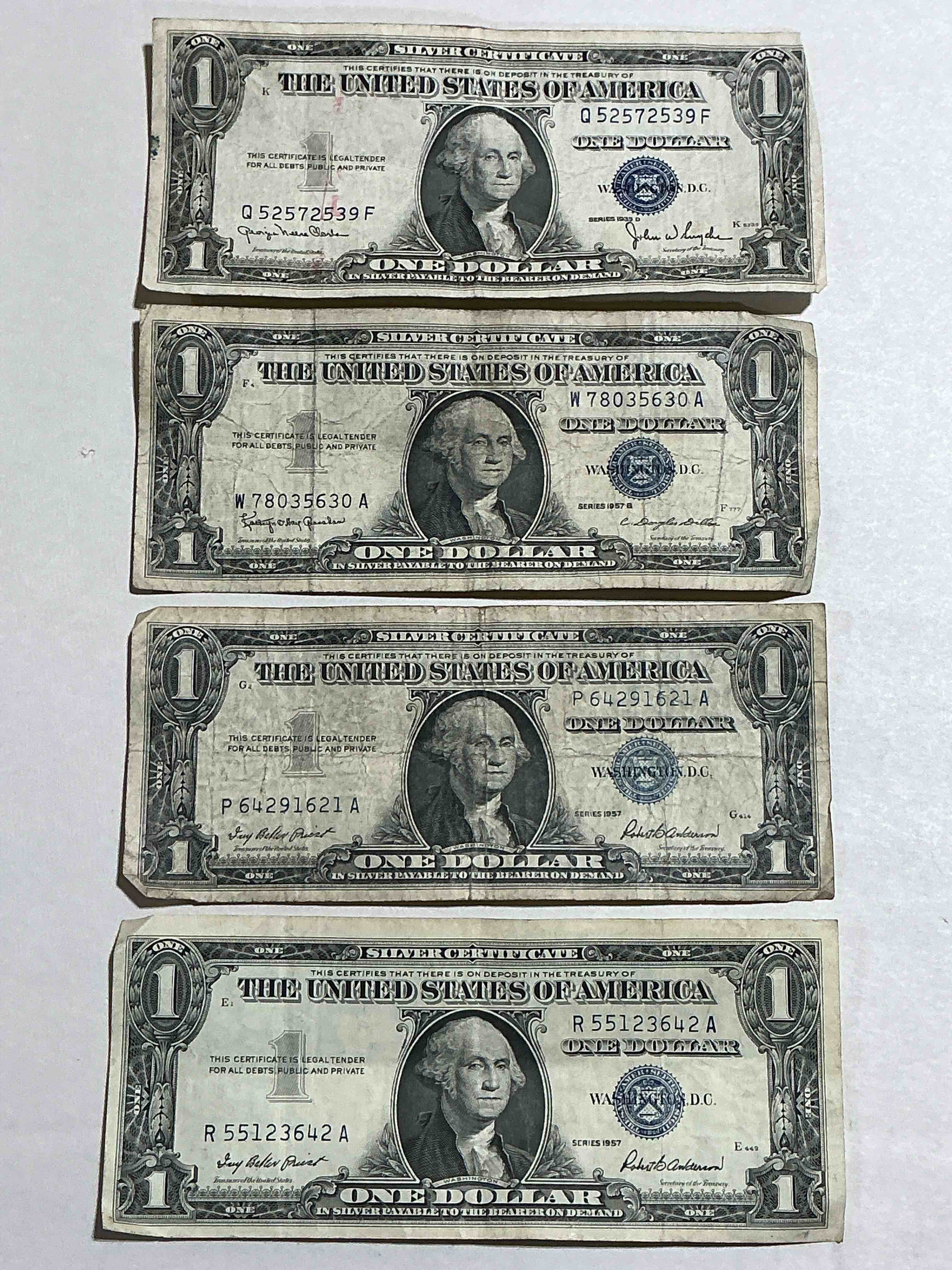 1957 & 1935 Silver Certificates! Did You Know That Prior To 1964 One Dollar U.S. Paper Money Was Actually Redeemable For Silver Dollars?! Wow How Times Have Changed! Silver Certificates Were Produced From 1878 To 1964 & Are Still Considered Legal Tender At Face Value. Here Are Gorgeous, Circulated 1935 & 1957 U.S. One Dollar Silver Certificate, With Highly Collectible "Blue Seal!* Own An Awesome Piece Of History!
