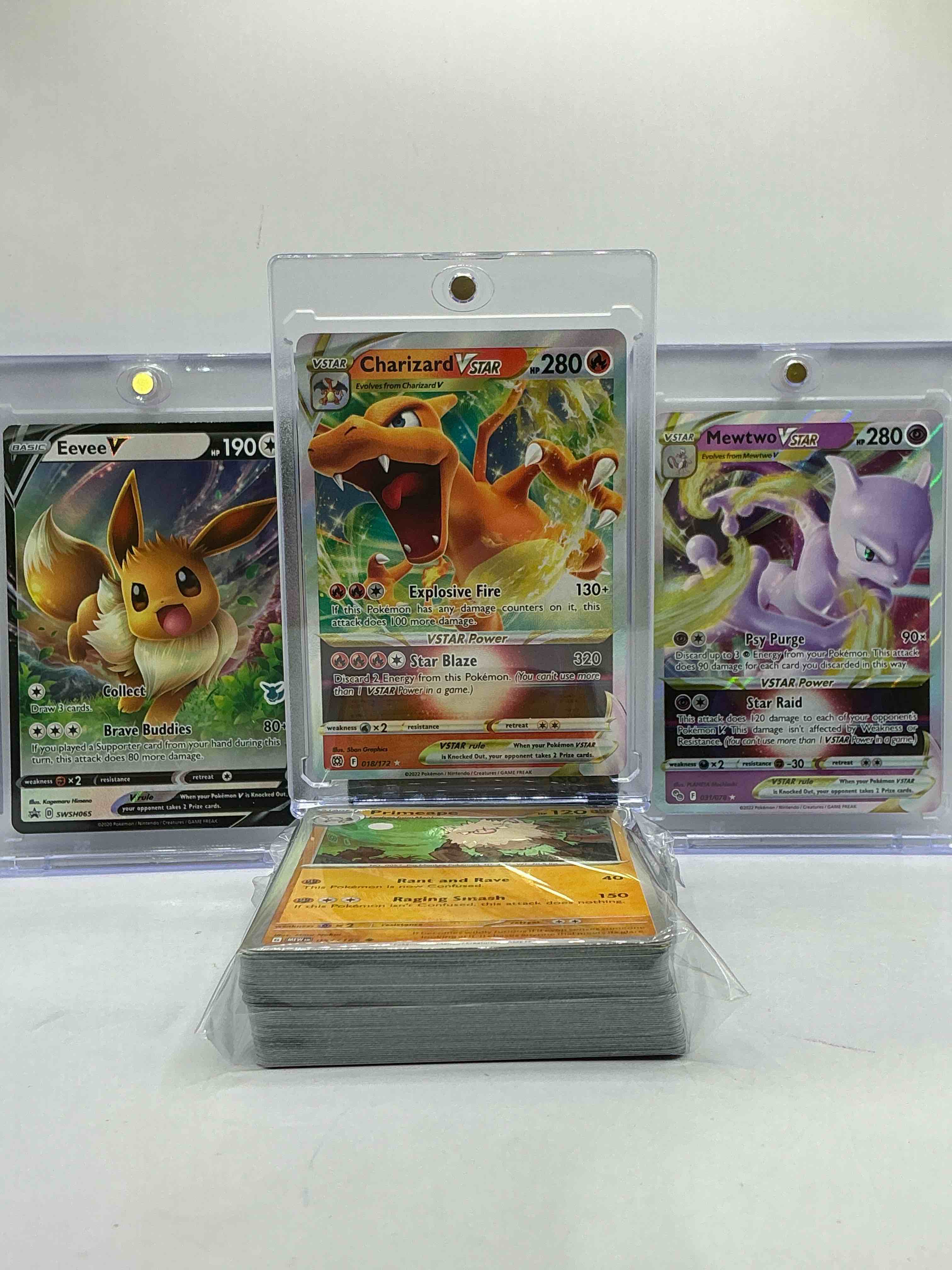 Pokémon Palooza! Charizard VSTAR, Eevee V & Mewtwo VSTAR & More! Insane Trio! This 50 Card Lot Includes Commons, Legends, Heroes & More!