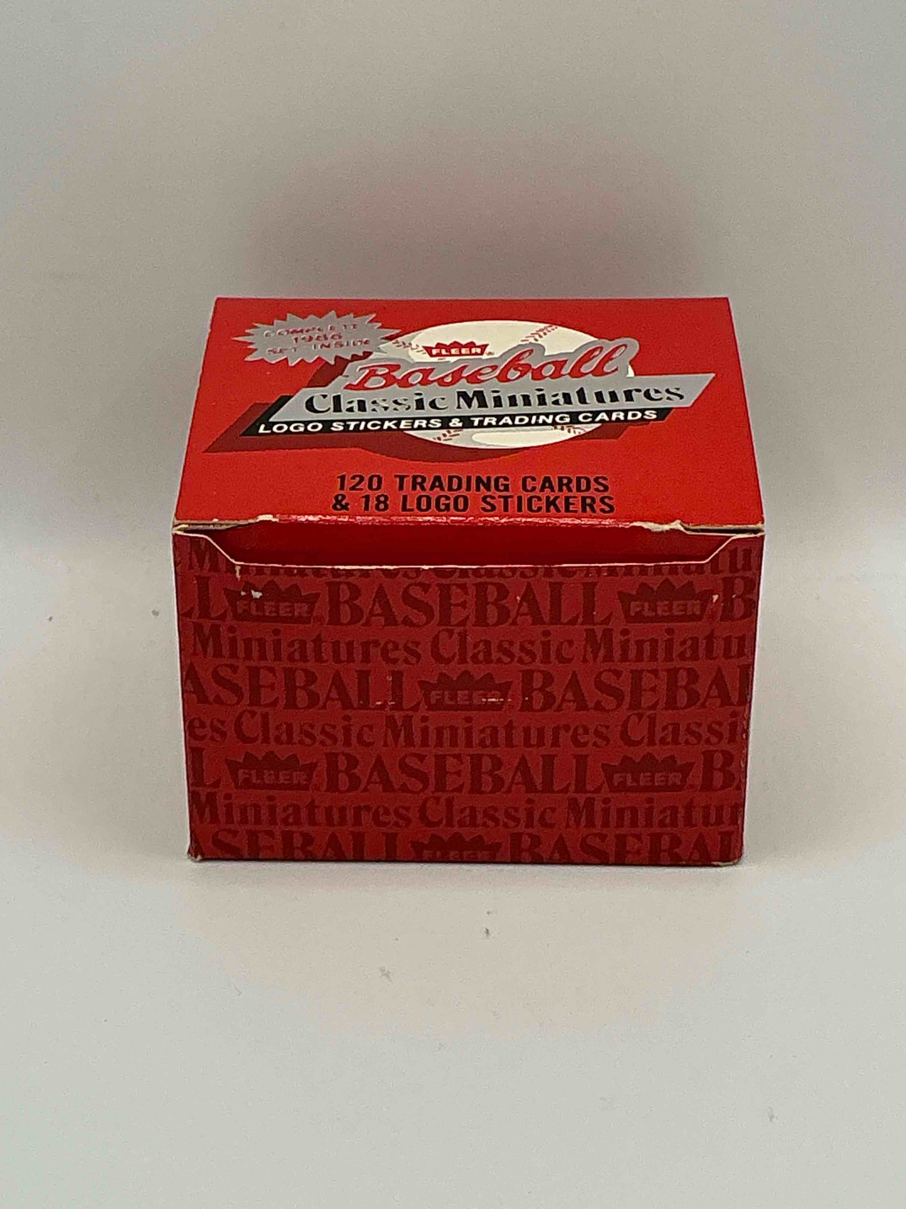 1986 miniature baseball complete sets! logo & sticker trading cards! fleer 1987 mini baseball boxes!