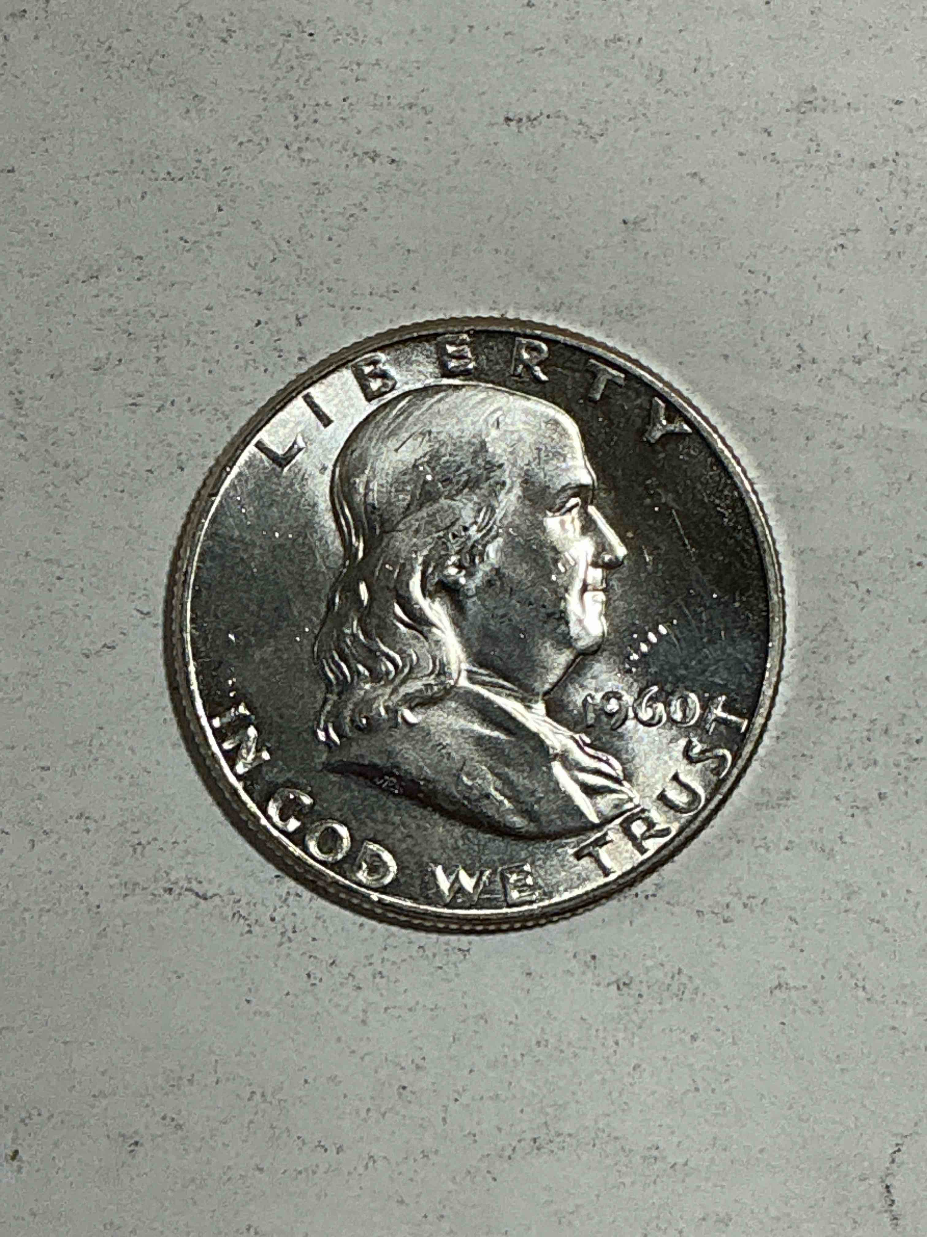 uncirculated ben franklin silver! pre 1965 silver u.s. half dollar coins! before 1965 american half dollars were actually silver, here is a rare version in excellent, uncirculated condition! great for investing in precious metals! these heavy half dollars were minted at 90% silver and 10% copper, giving them a net weight of 36169 ounces of pure silver per coin! very rare in this great. condition!