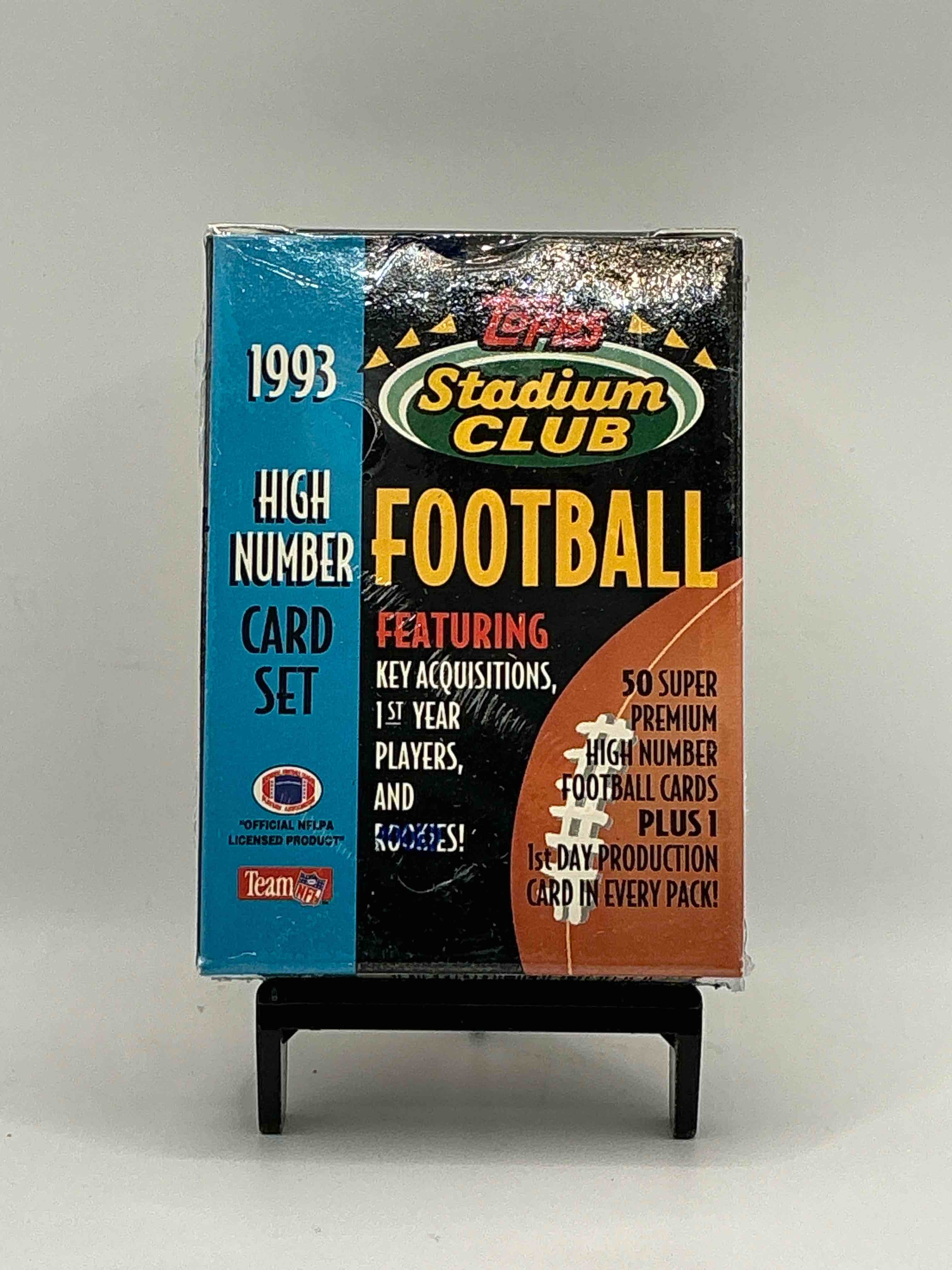 topps stadium club football 1993 high number card set! wow! still in original wrap! 50 cards in each box! drew bledsoe, marvin jones, jerome bettis & more! awesome 90’s sports memorabilia & cards!