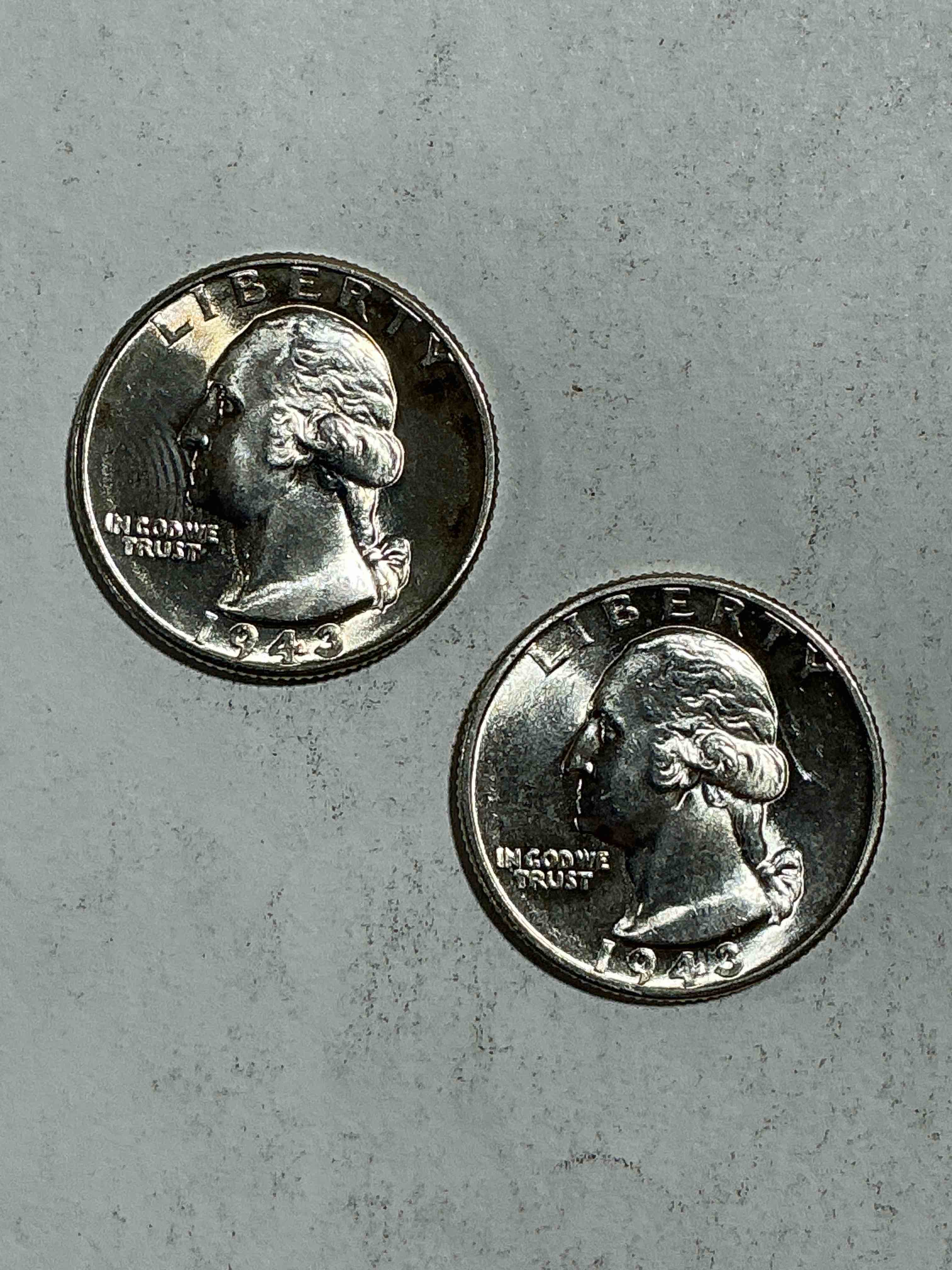 george washington brilliant uncirculated world war ii silver! pre 1965 u.s. quarter dollar coins were actually silver, here are great examples of awesome, pristine george washington silver quarters, stunning & circulated! rare mints! great for investing in precious metals! these coins were minted at 90% silver and 10% copper, giving them a net weight of .18084 ounces of pure silver per coin! very hard to find, stunning! invest in fine u.s. silver!