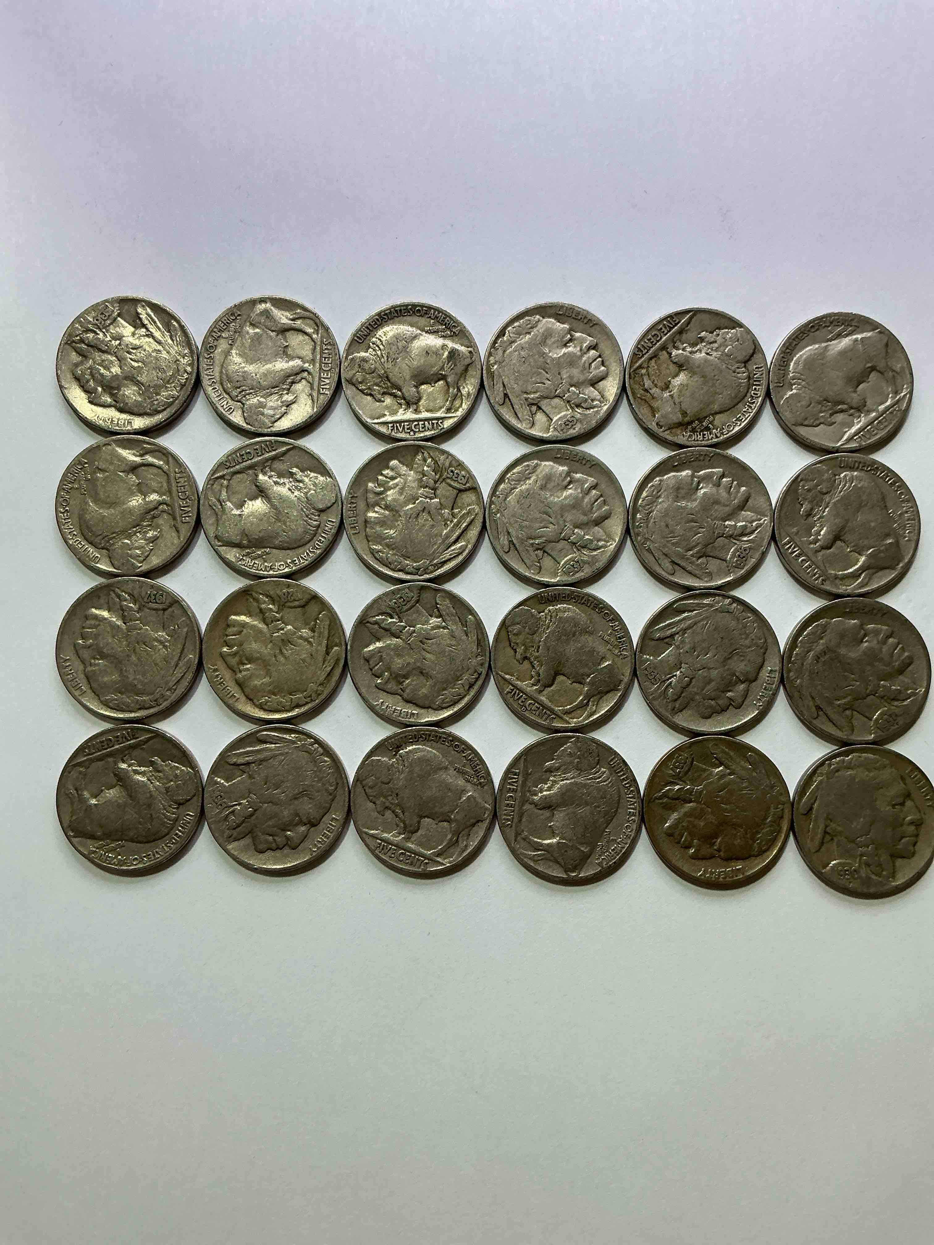 Condition photo showing Good Condition for Historic Buffalo Nickels! Indian Head Buffalo Nickels Were Minted From 1913 To 1938 & Have Become A Favorite For Coin Collectors Around The World! Own Pieces Of American History With These Cool Indian Head Buffalo Nickels In Circulated Condition, Most With Visible Dates Which Is Very Rare For Buffalo Nickels!