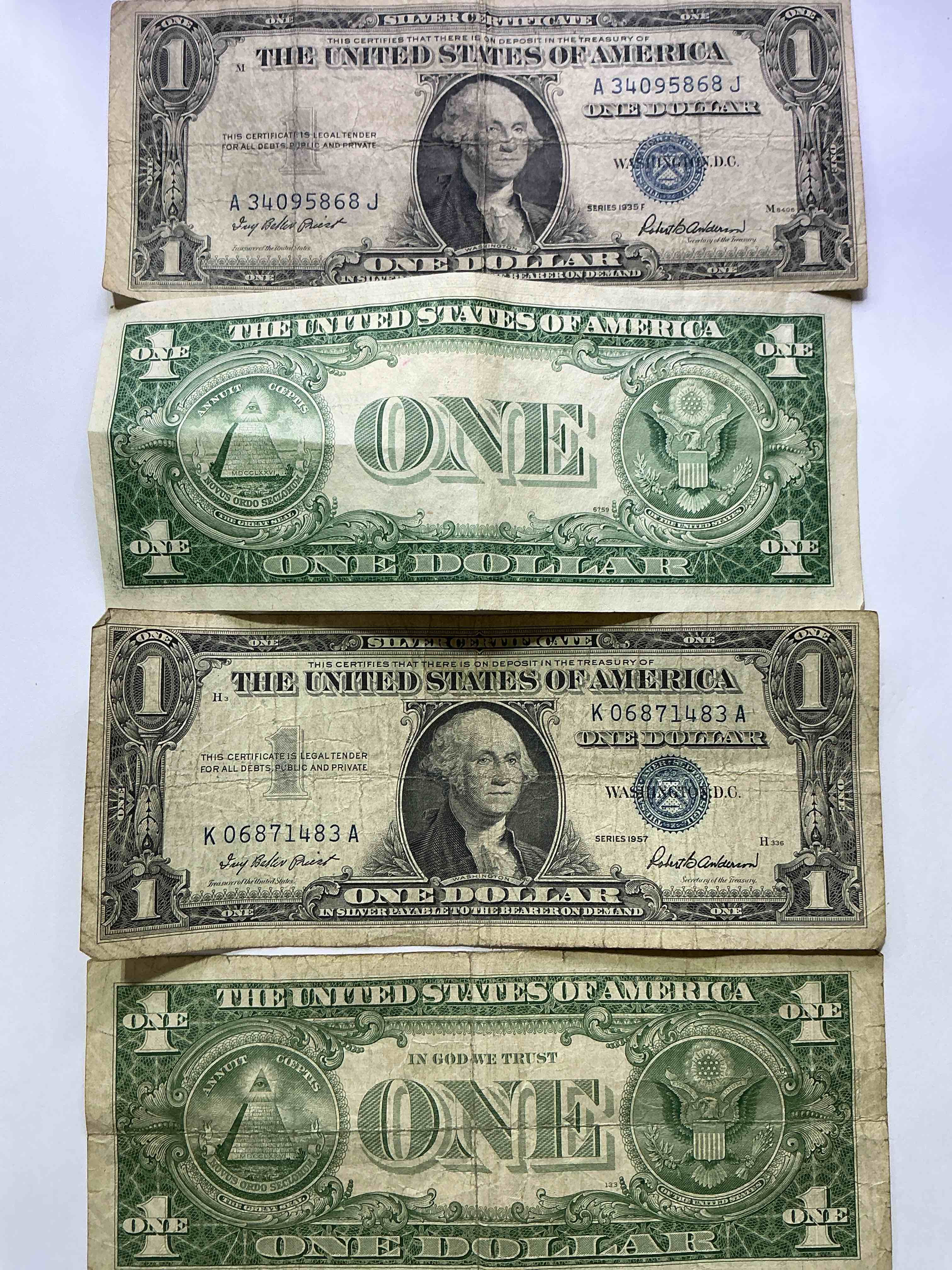 1957 & 1935 series silver certificates! did you know that prior to 1964 one dollar u.s. paper money was actually redeemable for silver dollars?! wow how times have changed! silver certificates were produced from 1878 to 1964 & are still considered legal tender at face value. here are gorgeous, circulated 1957 u.s. one dollar silver certificate, with highly collectible "blue seal!* own an awesome piece of history!