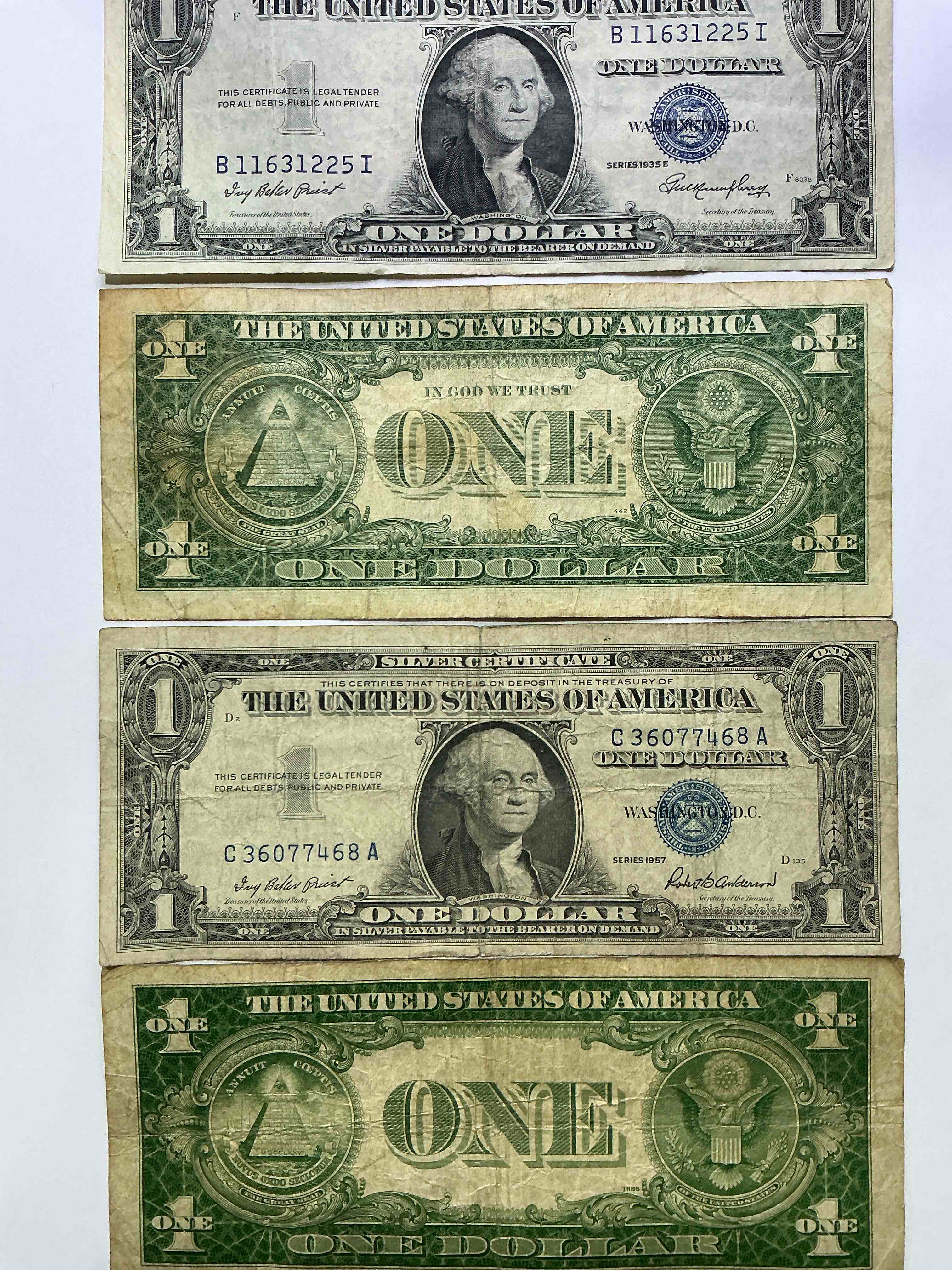 1957 & 1935 series silver certificates! did you know that prior to 1964 one dollar u.s. paper money was actually redeemable for silver dollars?! wow how times have changed! silver certificates were produced from 1878 to 1964 & are still considered legal tender at face value. here are gorgeous, circulated 1957 u.s. one dollar silver certificate, with highly collectible "blue seal!* own an awesome piece of history!