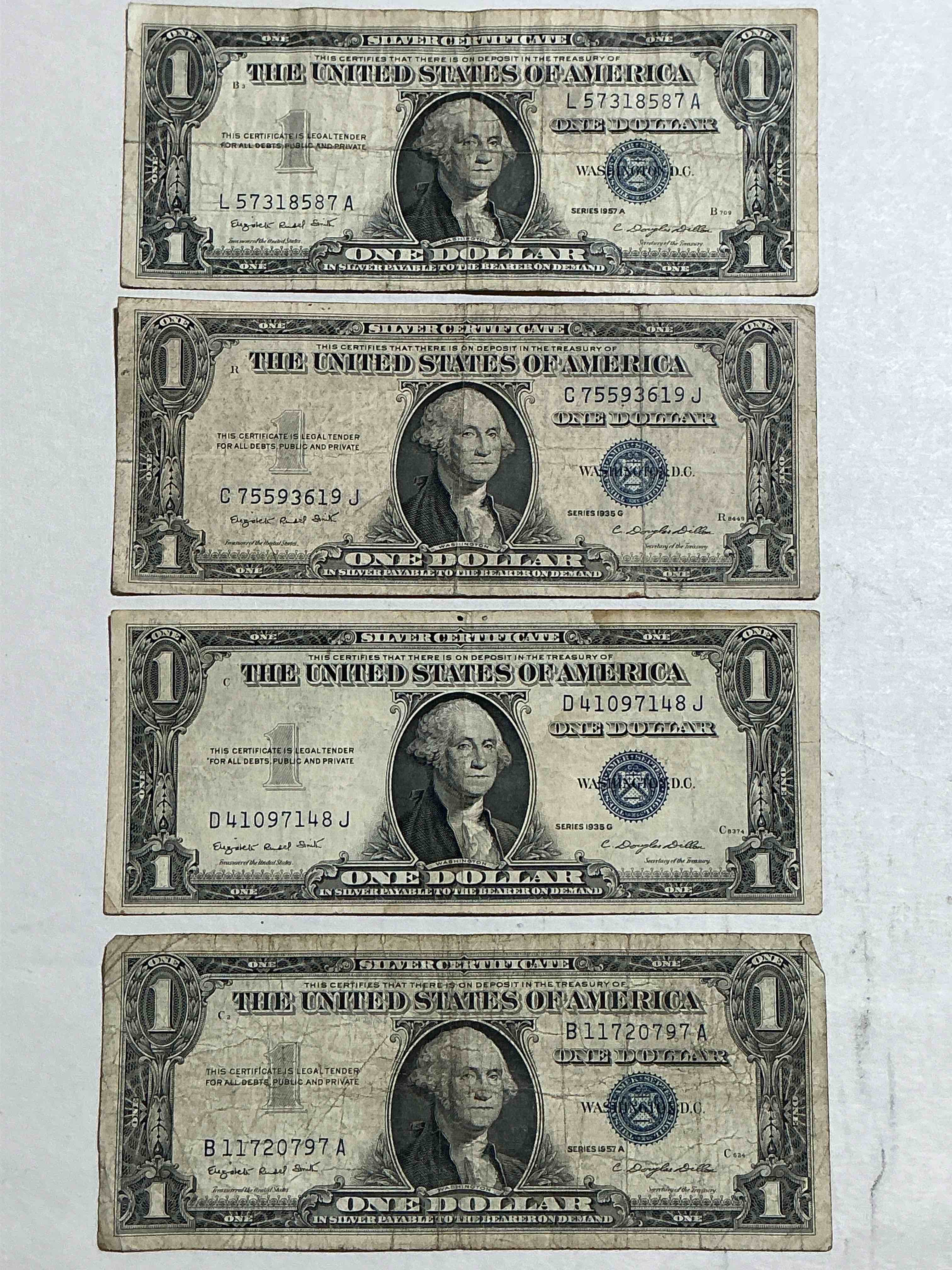 1957 & 1935 series silver certificates! did you know that prior to 1964 one dollar u.s. paper money was actually redeemable for silver dollars?! wow how times have changed! silver certificates were produced from 1878 to 1964 & are still considered legal tender at face value. here are gorgeous, circulated 1957 u.s. one dollar silver certificate, with highly collectible "blue seal!* own an awesome piece of history!