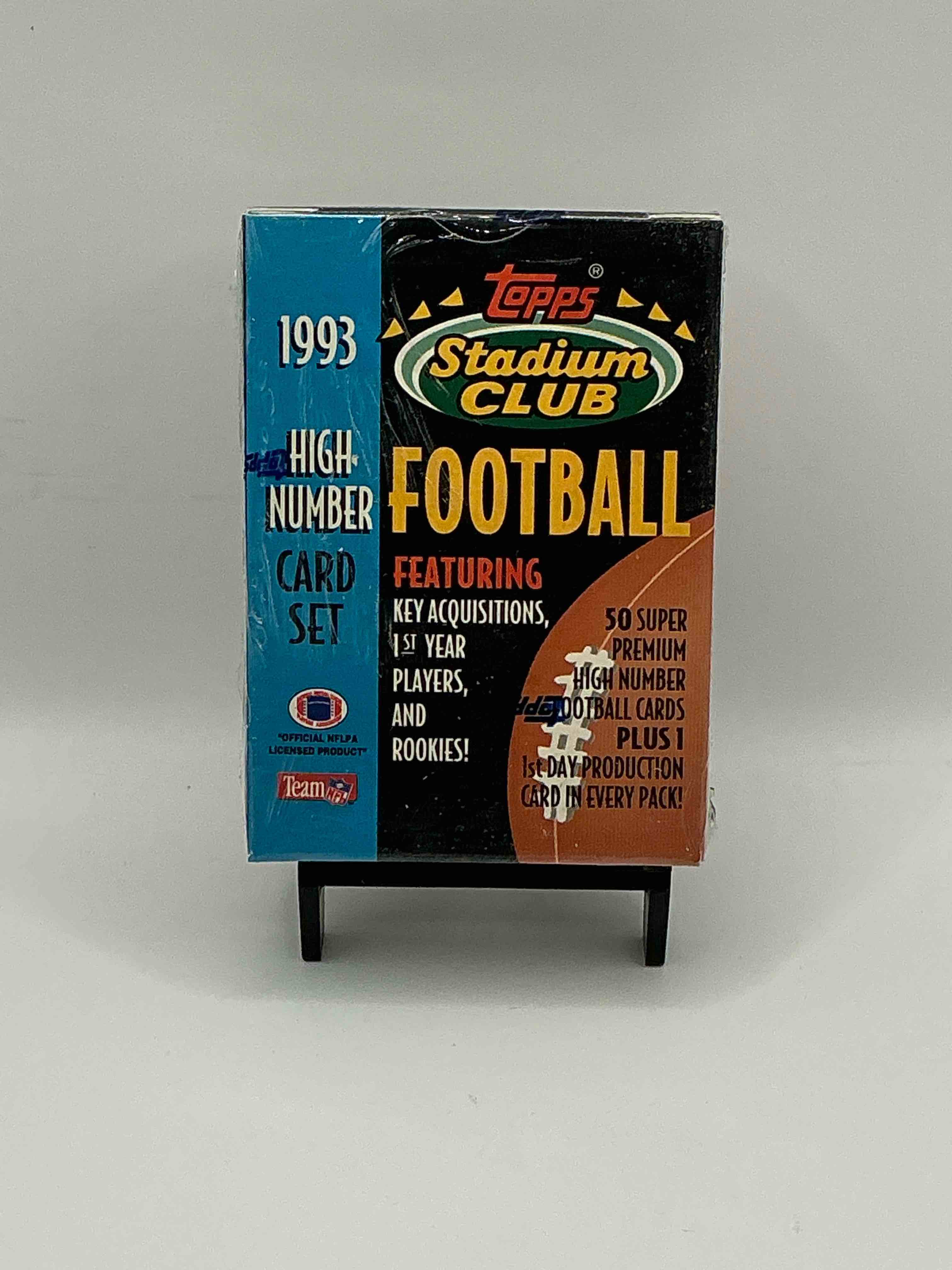 topps stadium club football 1993 high number card set! wow! still in original wrap! 50 cards in each box! drew bledsoe, marvin jones, jerome bettis & more! awesome 90’s sports memorabilia & cards!