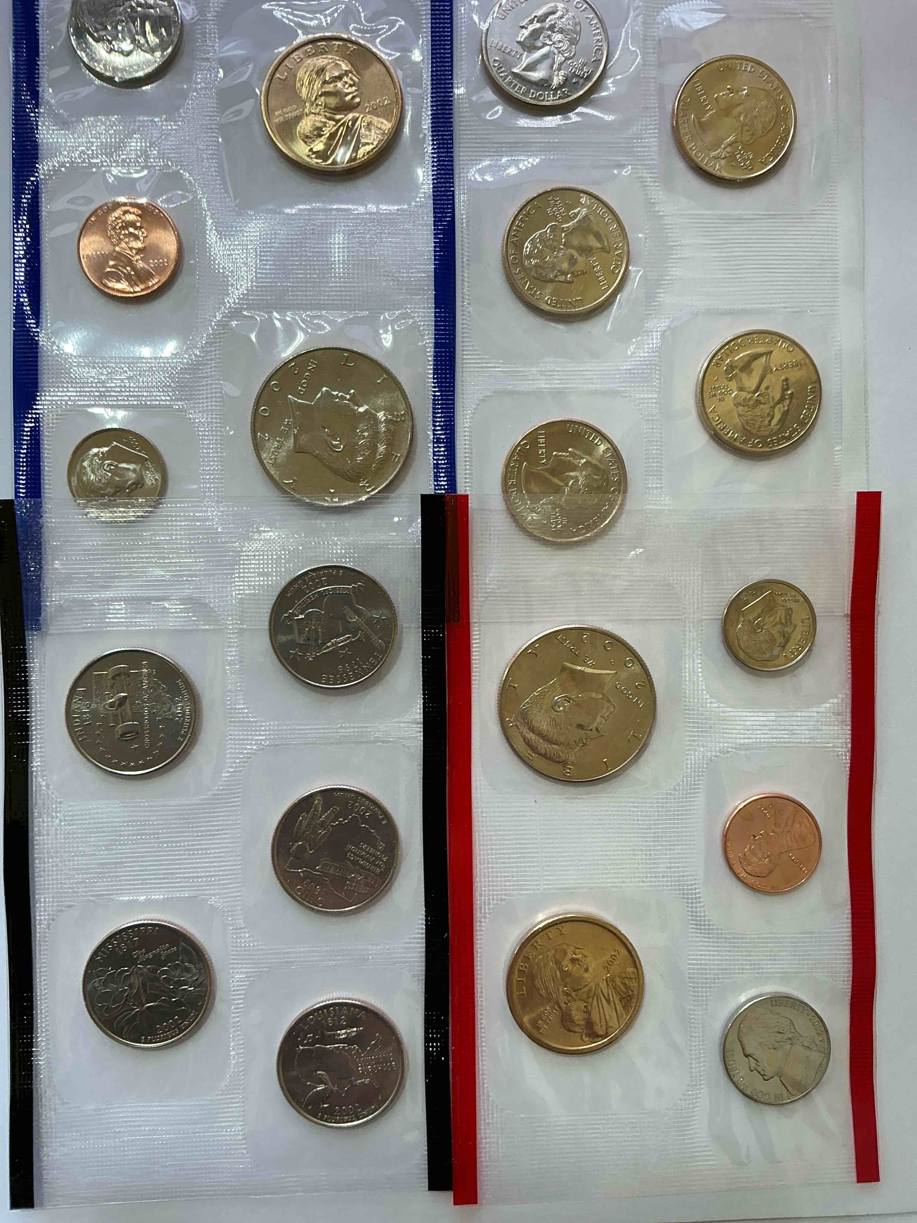 Condition photo showing New/Like New for 2002 Uncirculated Mint Coins! 20 Coins From Philadelphia & Denver! 20 Coin Uncirculated Lot, With State Quarters, Nickels, Half Dollars, Dimes, Pennies & More! Uncirculated Coin Craziness!