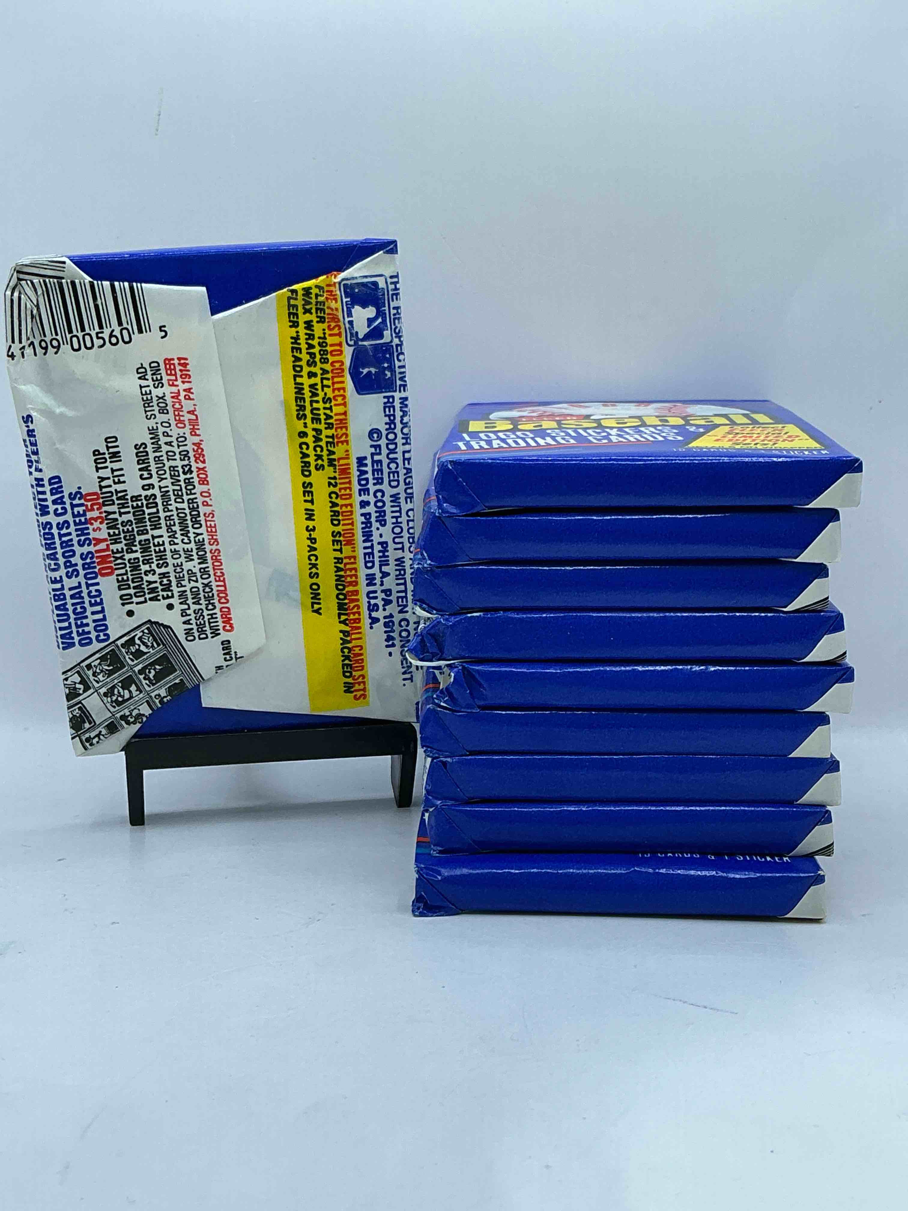 Condition photo showing New/Like New for 80's Vintage! 1988 Fleer Baseball Unopened Packs! Direct From Original Box! Search For Valuable Don Mattingly & Nolan Ryan Cards!