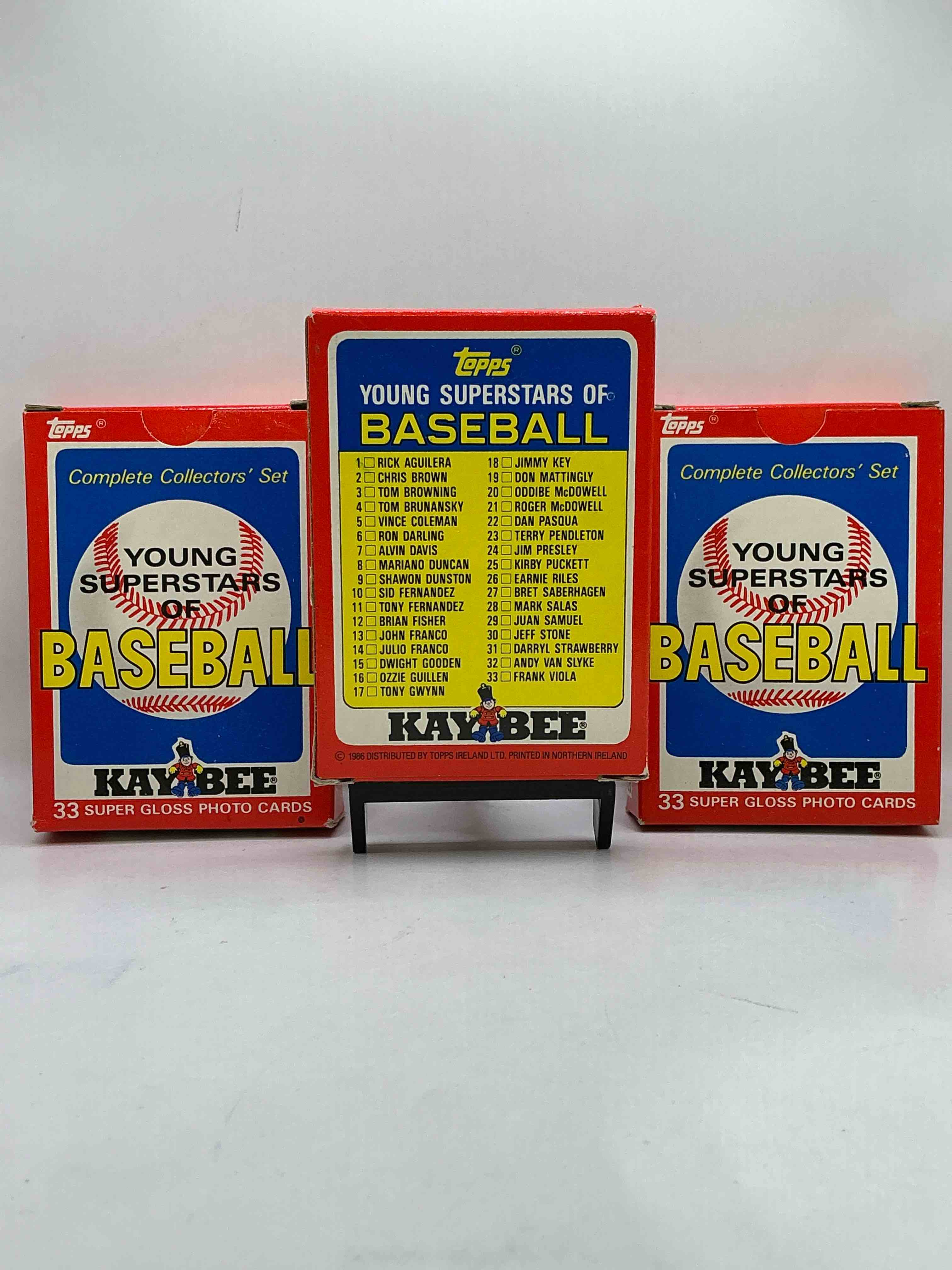 Condition photo showing New/Like New for Young Superstars! MLB Boxes! 33 Card Complete Collector’s Set! Includes Vince Coleman, Tony Gwynn, Don Mattingly, Kirby Puckett, Frank Viola & More! Awesome Vintage Baseball 1986 Young Superstars Box!