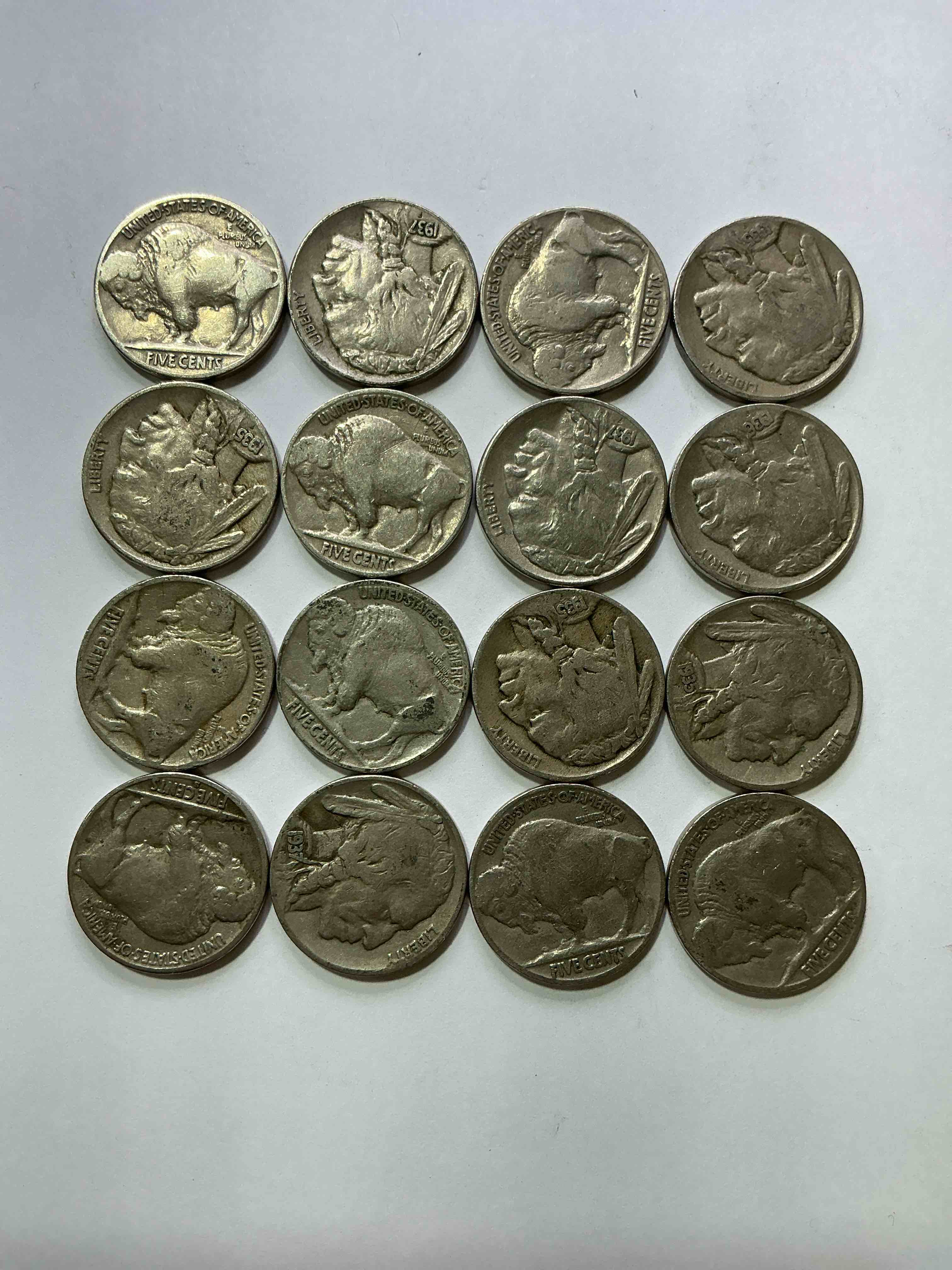 Condition photo showing Good Condition for Historic Buffalo Nickels! Indian Head Buffalo Nickels Were Minted From 1913 To 1938 & Have Become A Favorite For Coin Collectors Around The World! Own Pieces Of American History With These Cool Indian Head Buffalo Nickels In Circulated Condition, Most With Visible Dates Which Is Very Rare For Buffalo