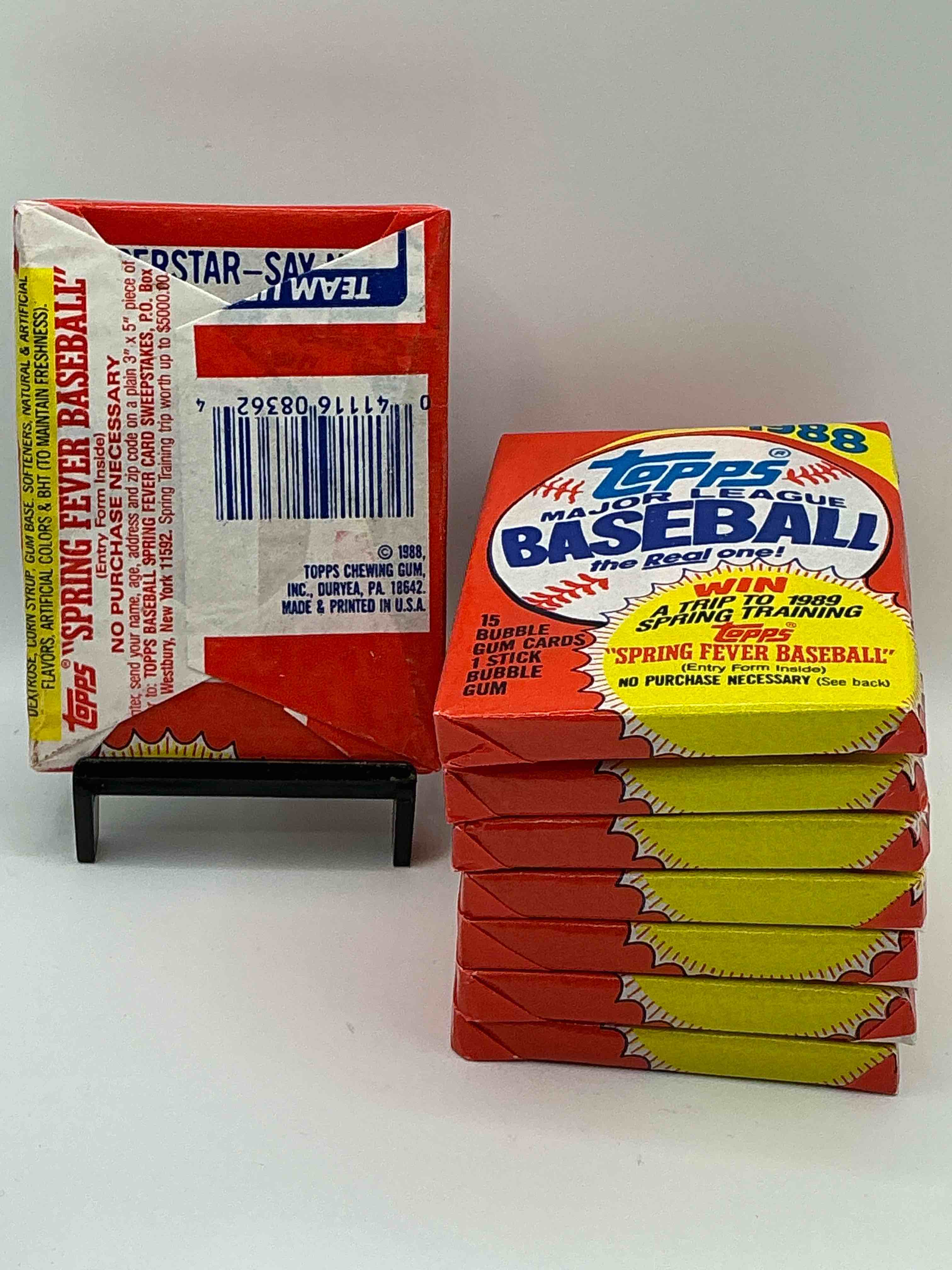 Condition photo showing New/Like New for 80's Baseball Fan's Rejoice! 1988 Topps Baseball Unopened Wax Packs Full Of Collectible Trading Cards! Search For Valuable Don Mattingly "World Of Baseball" & Nolan Ryan Cards Worth Hundreds In Perfect Condition!