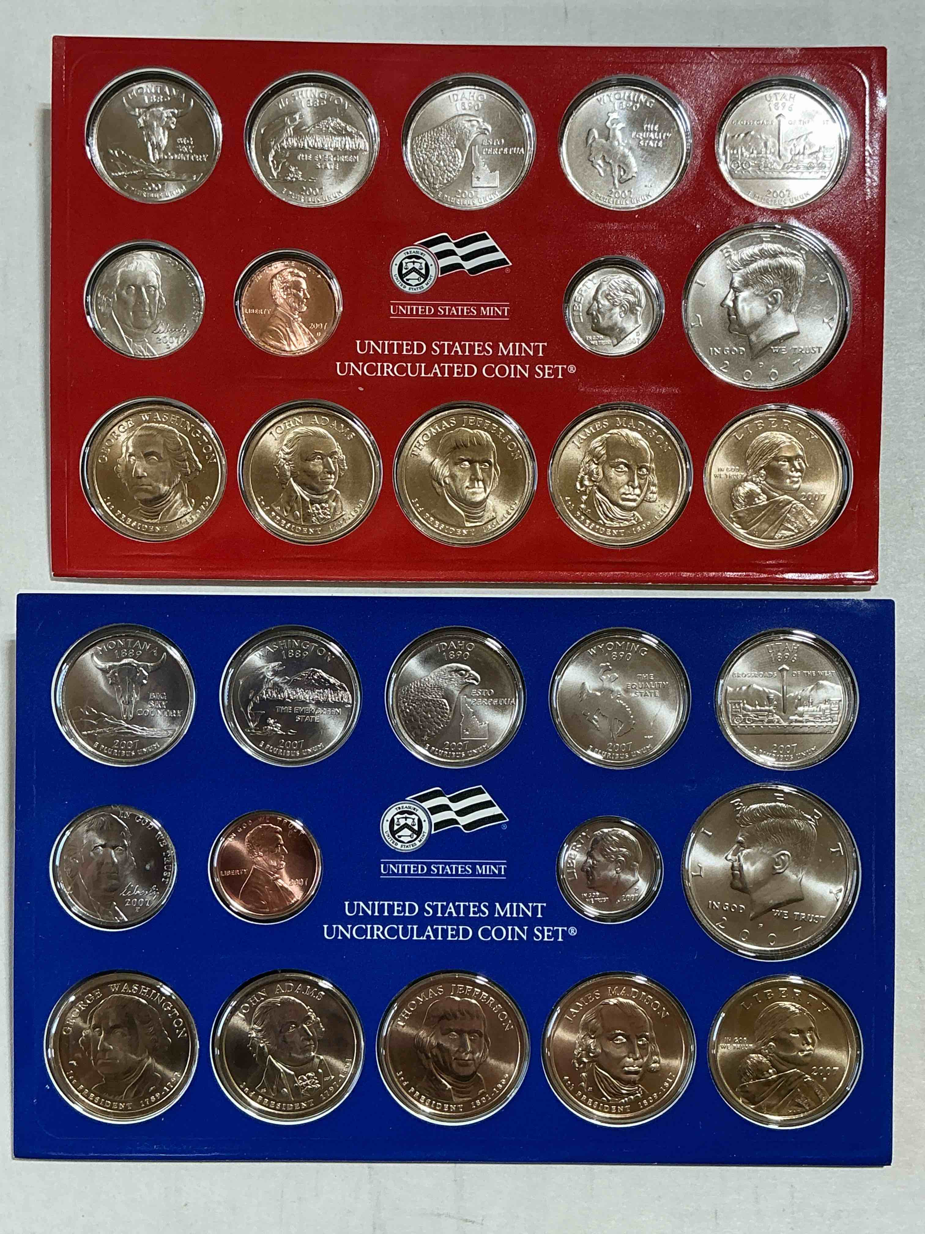 crazy uncirculated 2007 mint set! 28 coin lot, including president dollar coins, half dollars, state quarters, dimes, nickels & pennies! insane mint set!