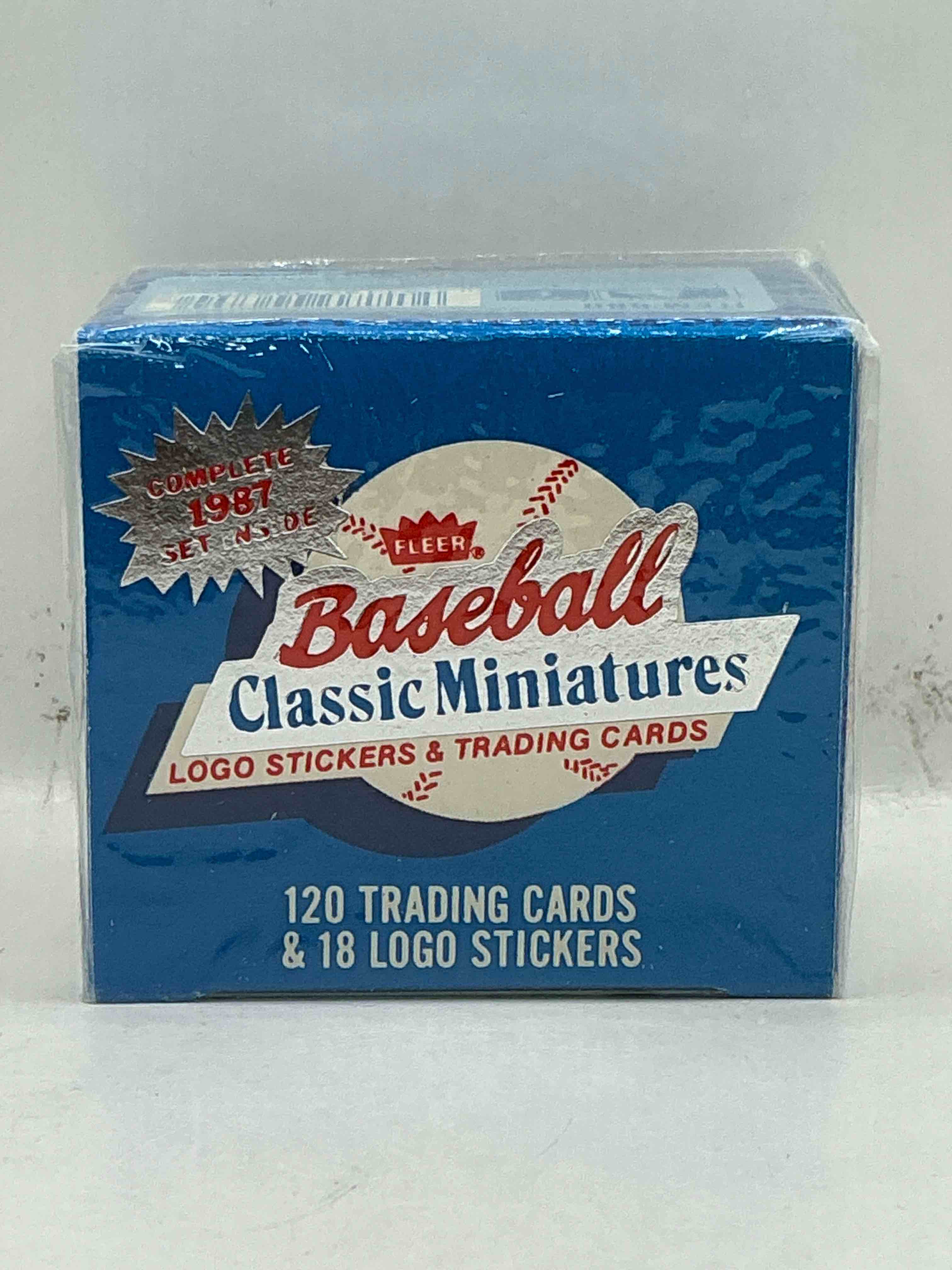 1987 fleer baseball updated mini series set box! logo stickers & trading cards, look for your favorite baseball legends! mattingly, ripken, puckett & more! search for these legends & more in this 1987 fleer baseball still originally wrapped box!