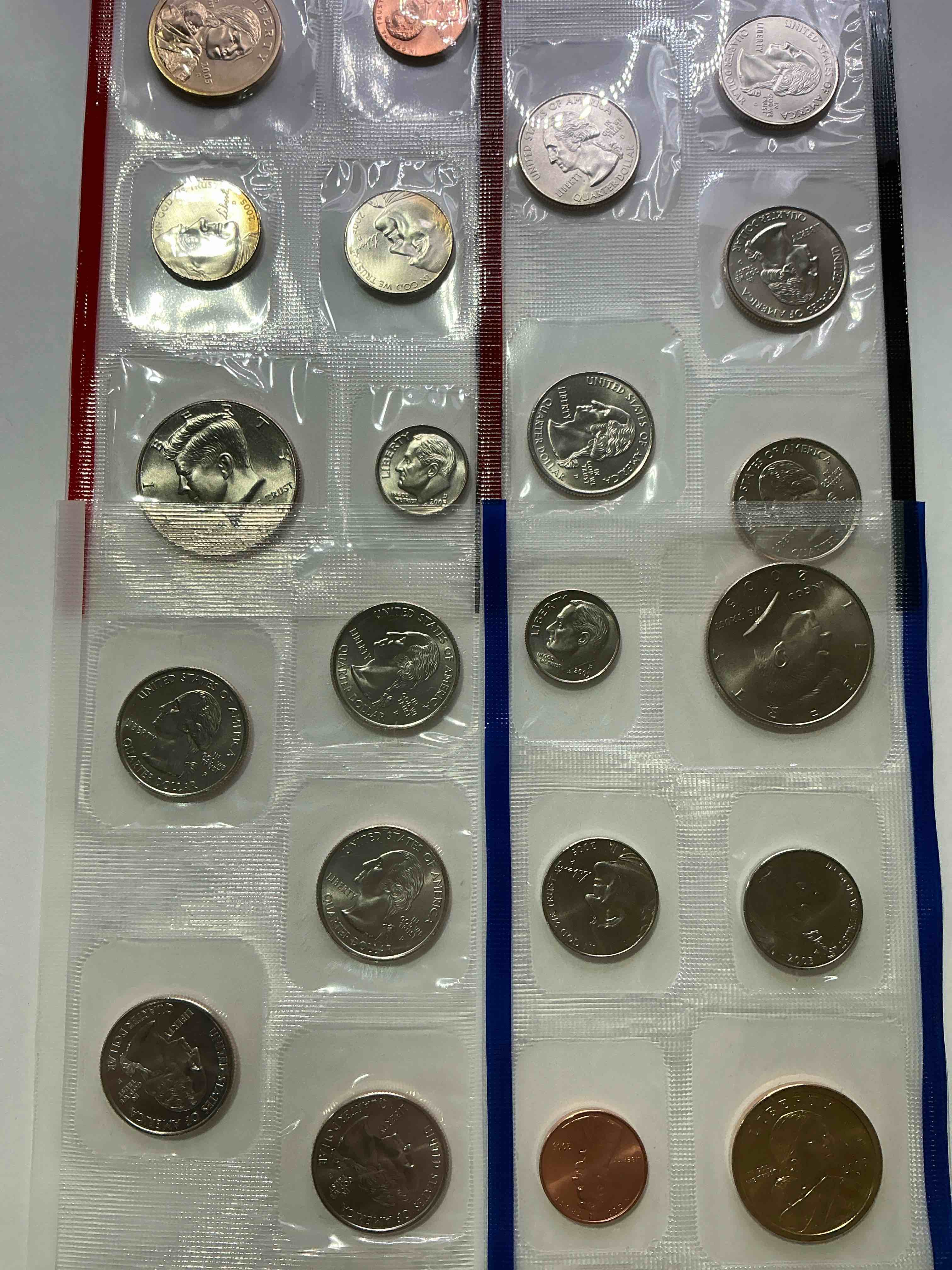 2005 uncirculated mint coins! 22 coin mint coins with state quarters! half dollars, one dollar coins, quarters, nickels, dimes & pennies! 20 coin uncirculated mint coins! 