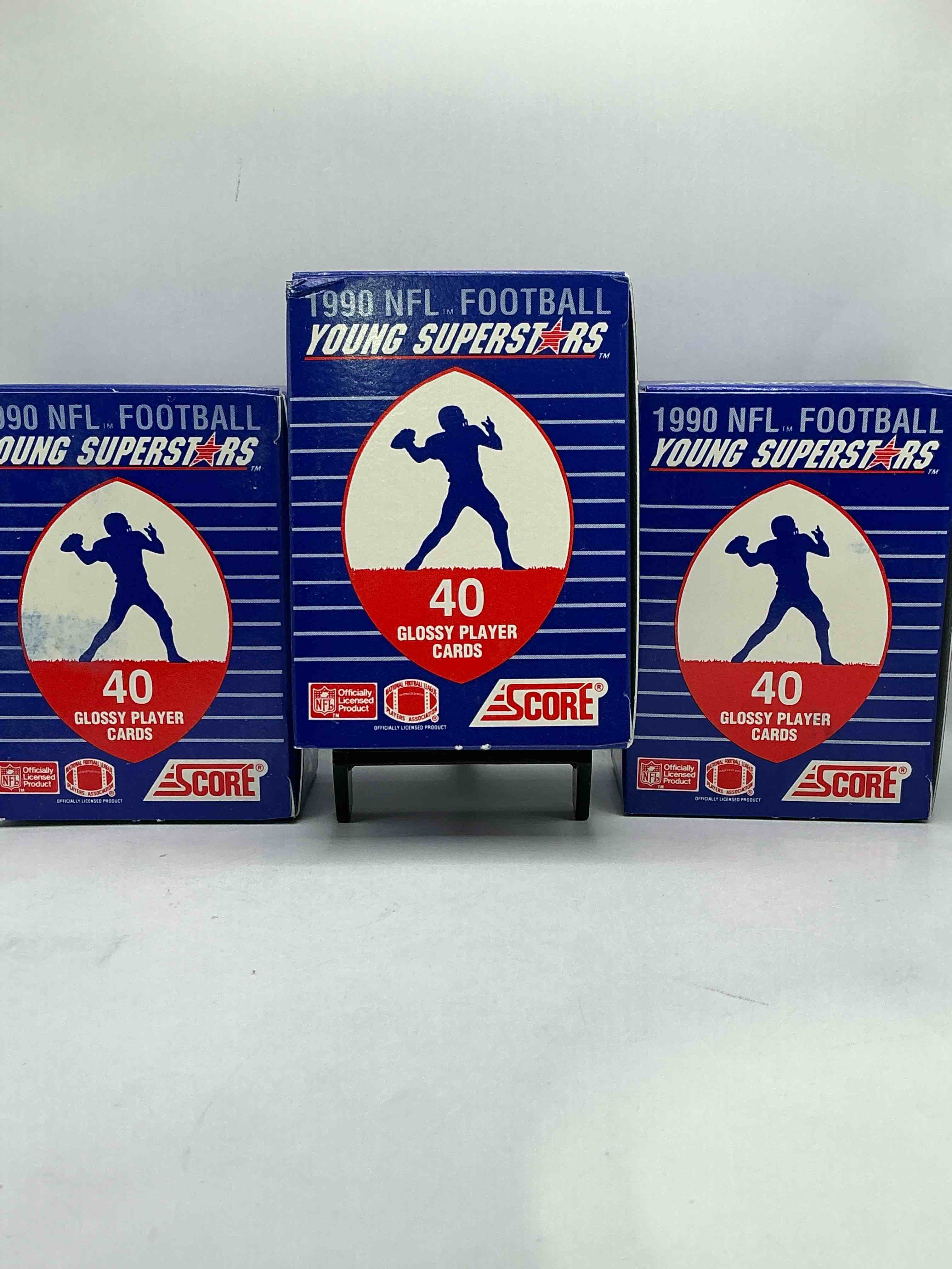 1990 score nfl football young superstars! barry sanders, troy aikman, derrick thomas, sterling sharpe, ickey woods, andre reed & more! awesome score boxes!