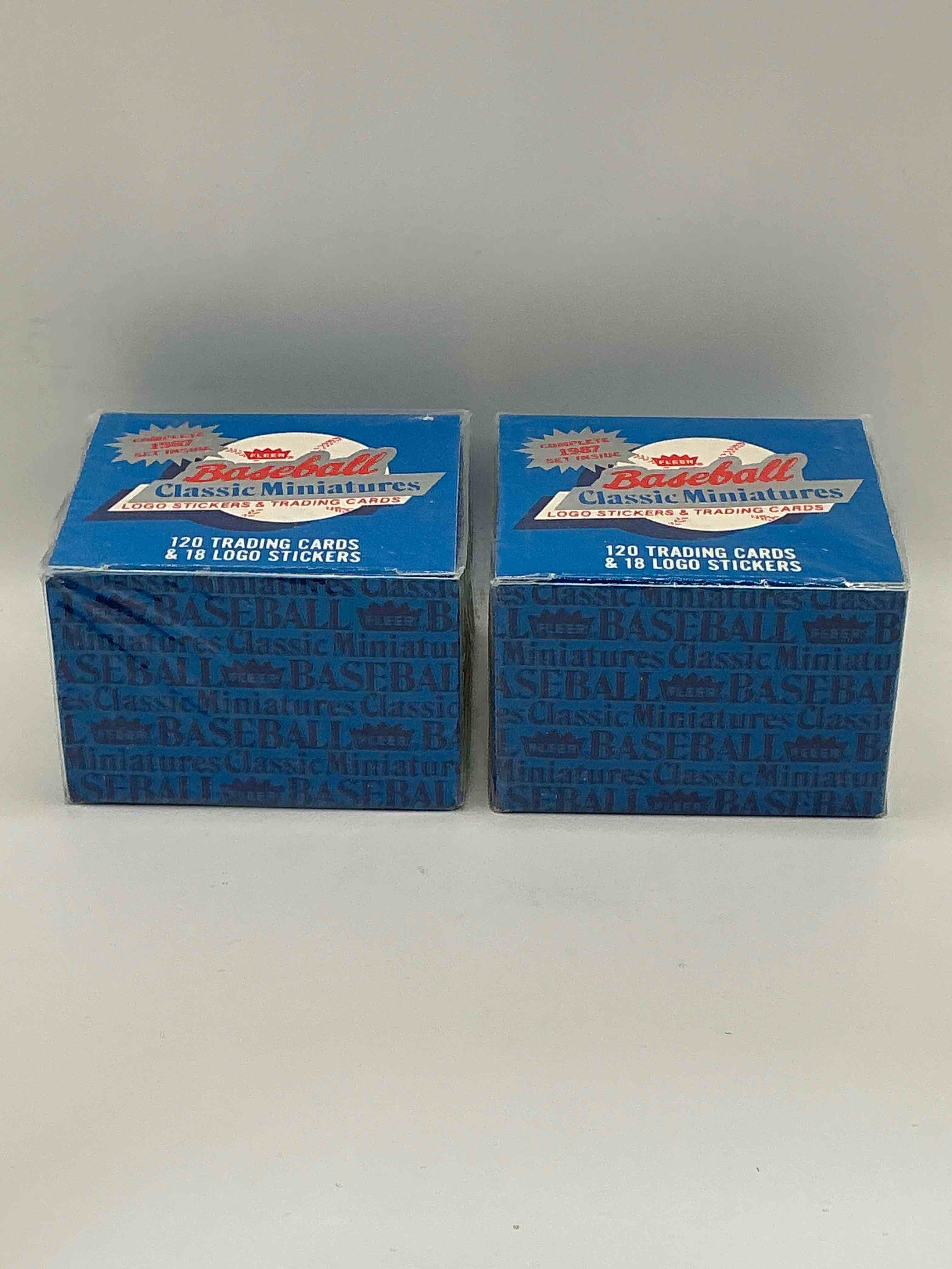 1987 miniature baseball complete sets! logo & sticker trading cards! fleer 1987 mini baseball boxes!