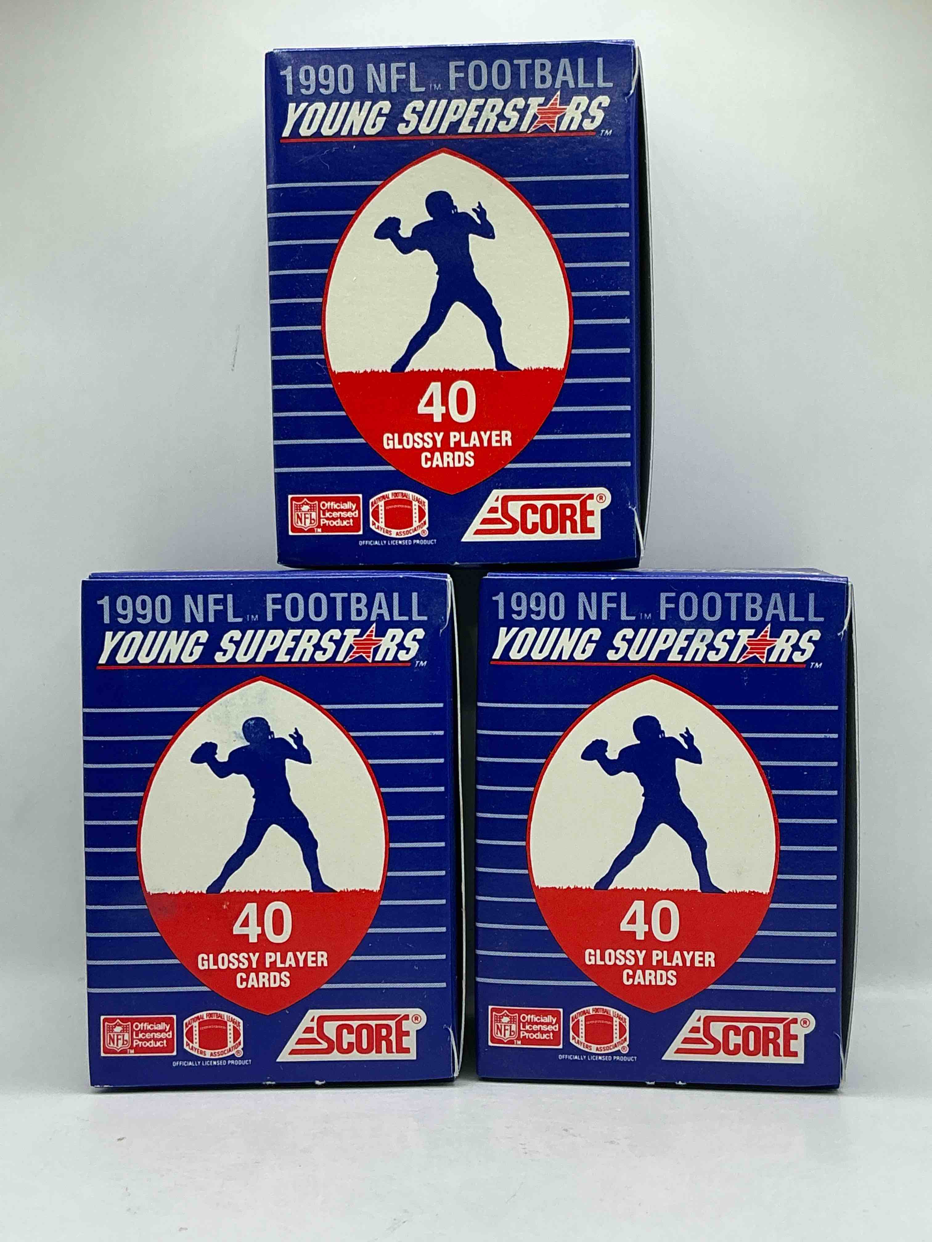 1990 score nfl football young superstars! barry sanders, troy aikman, derrick thomas, sterling sharpe, ickey woods, andre reed & more! awesome score boxes!
