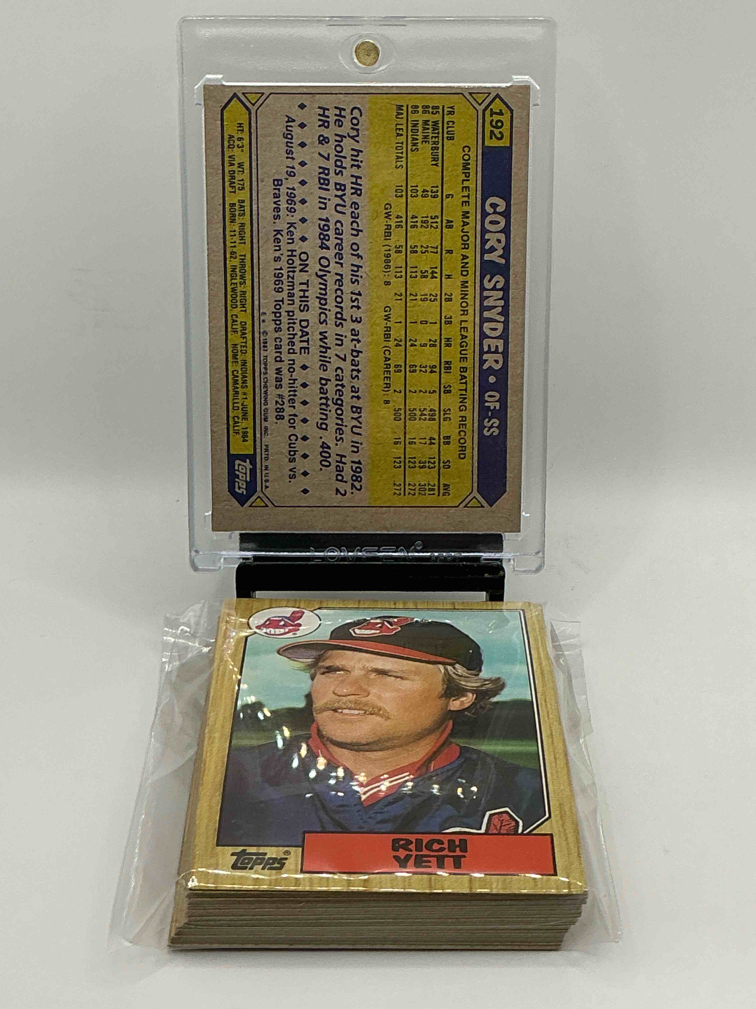 Condition photo showing New/Like New for 1987 Topps Baseball… Indians Set! Cory Snyder, Brett Butler, Don Schulze, Tom Waddell, Mel Hall & More! Insane 27 Card Indians Lot!