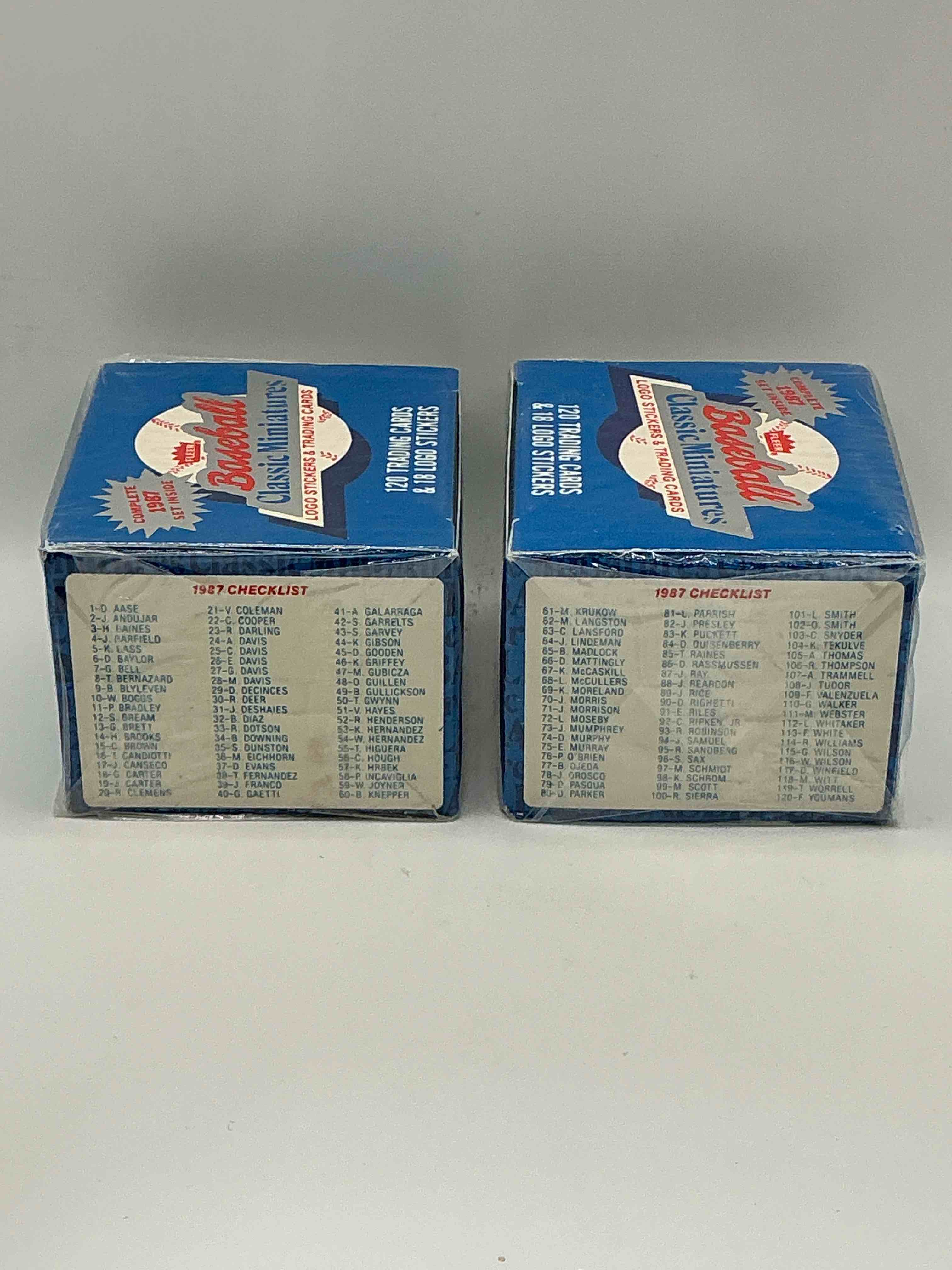 Condition photo showing New/Like New for 1987 Fleer Baseball Updated Mini Series Set Box! Logo Stickers & Trading Cards, Look For Your Favorite Baseball Legends! Mattingly, Ripken, Puckett & More! Search For These Legends & More In This 1987 Fleer Baseball Still Originally Wrapped Box!