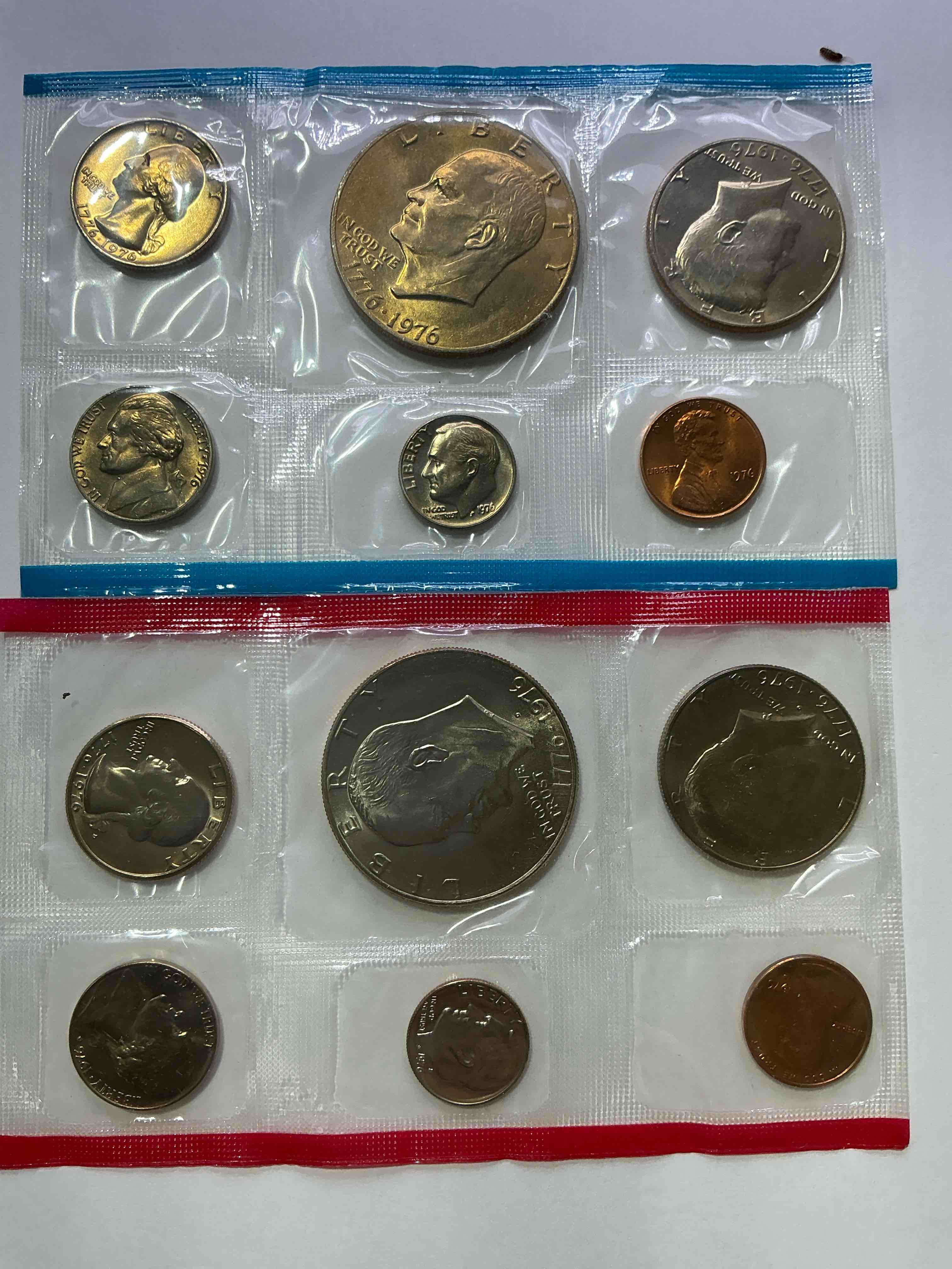 1976 bicentennial mint coins! these highly collectible mint coins includes 16 coins, 6 minted from each mint location (philly & denver) that year. coins are 1976 special bicentennial edition, to include rare bicentennial "ike" dollar!