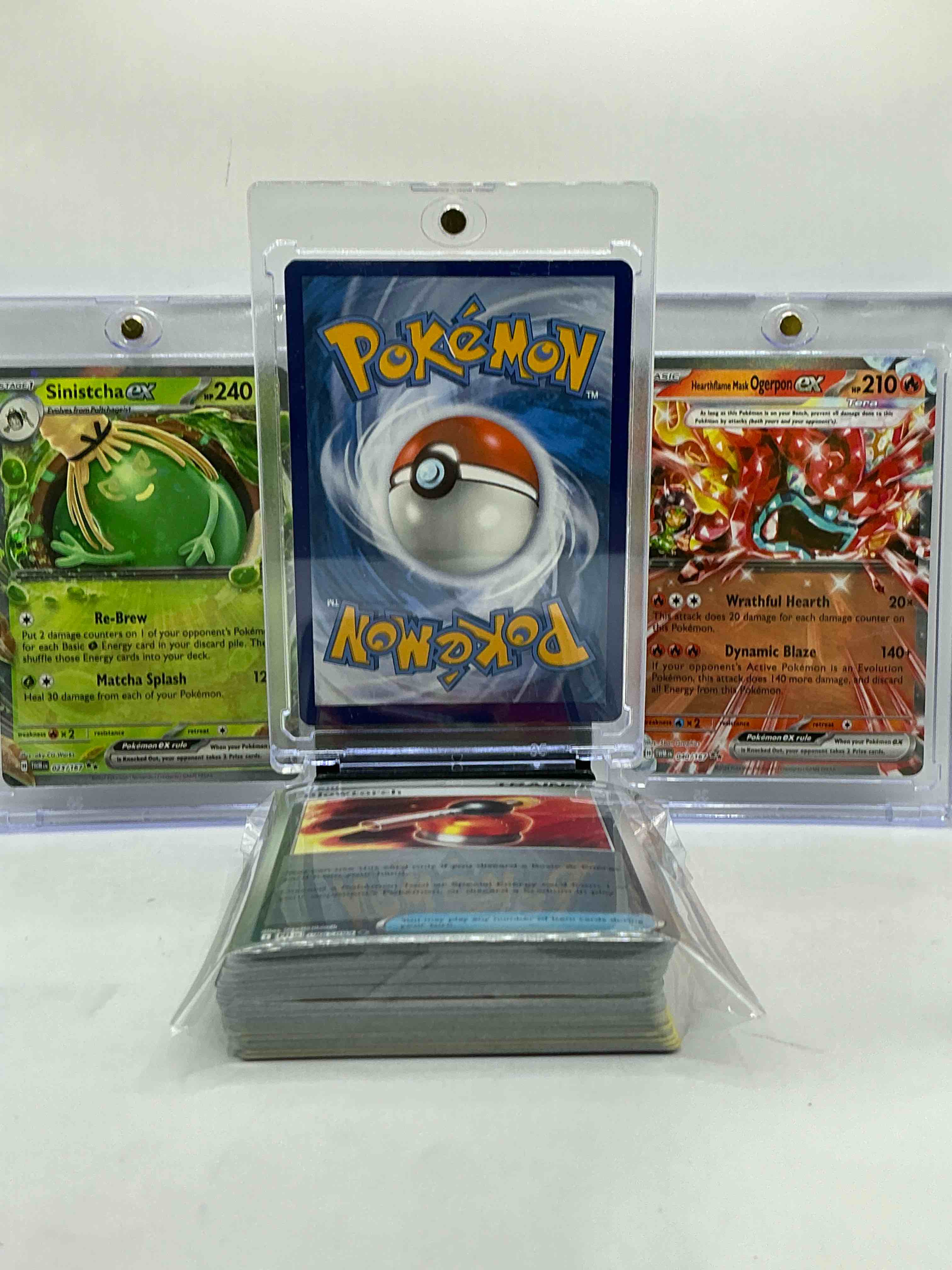 Condition photo showing New/Like New for Pikachu, OGERPON EX & Sinistcha EX & More! Pokémon Palooza! Crazy Pokemon Party! Commons, Holos & More!