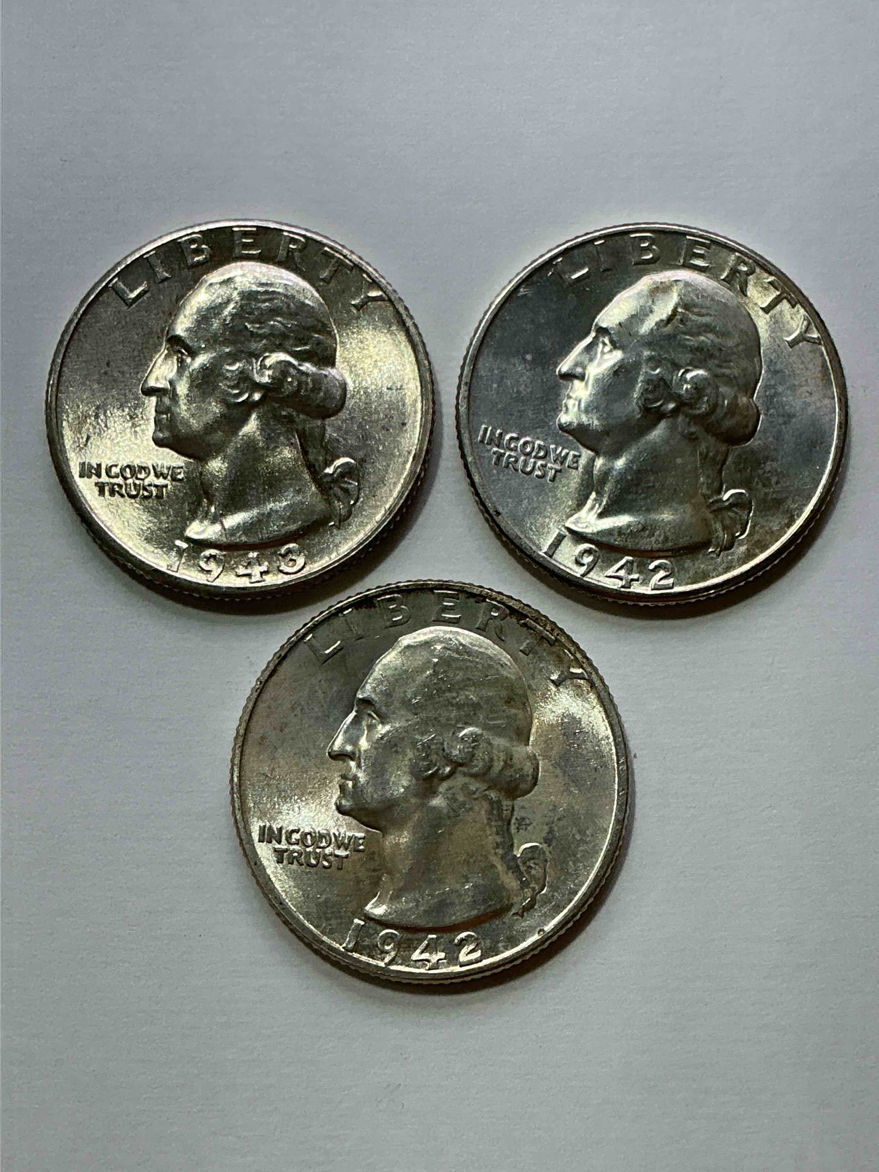 george washington brilliant silver! pre 1965 u.s. quarter dollar coins were actually silver, here are two great examples of awesome, pristine george washington silver quarters, stunning & circulated! rare mints! great for investing in precious metals! these coins were minted at 90% silver and 10% copper, giving them a net weight of .18084 ounces of pure silver per coin! very hard to find & stunning! invest in fine u.s. silver!