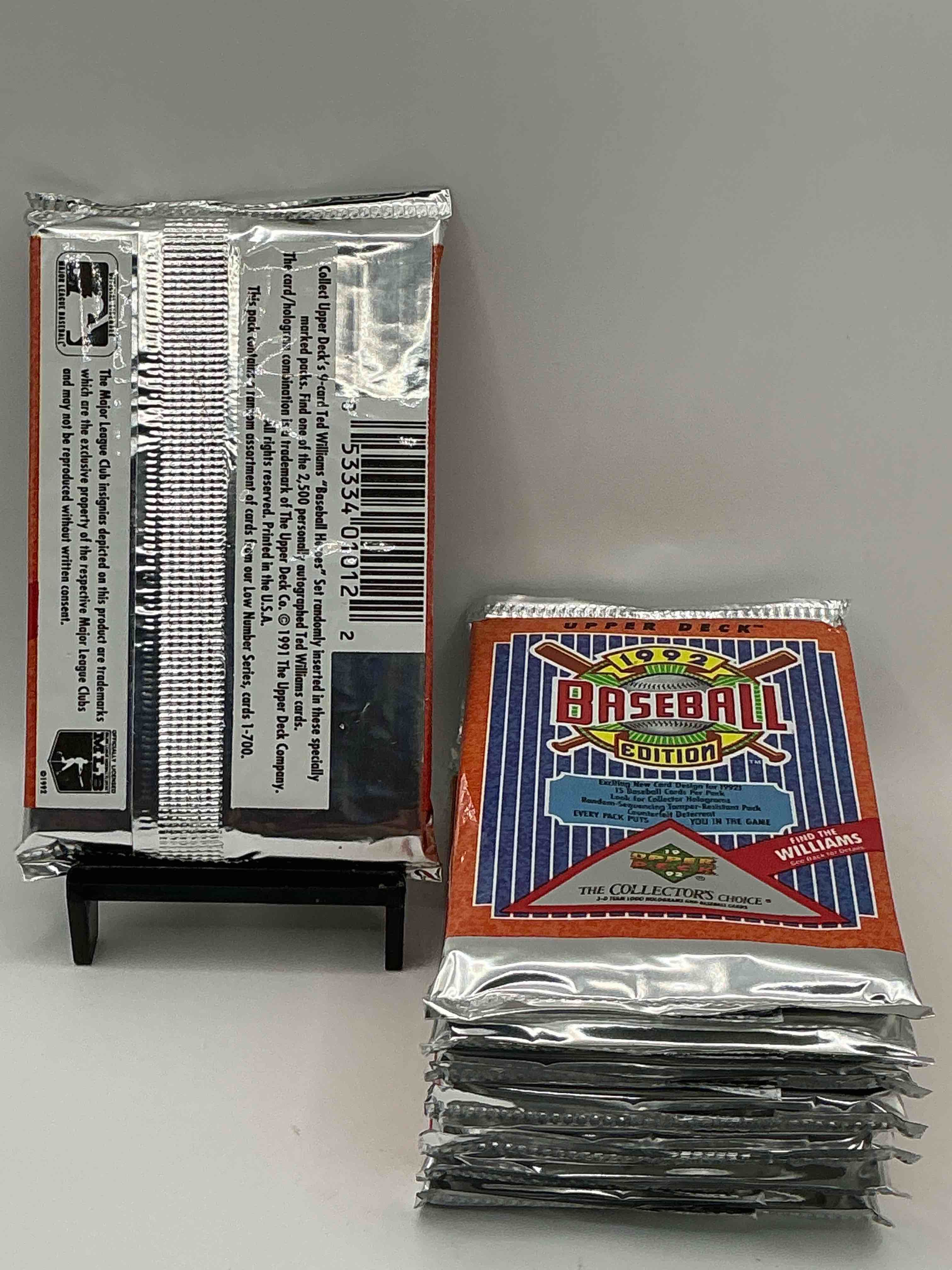 Condition photo showing New/Like New for 1992 Upper Deck Baseball Sealed Sports & Collectible Card Pack, Direct From Original Sealed Retail Case! Search For Ultra Rare & Valuable Ted Williams & Johnny Bench Signed Insert Cards As Well As Deion Sanders, Ken Griffey Jr., Nolan Ryan & So Much More!