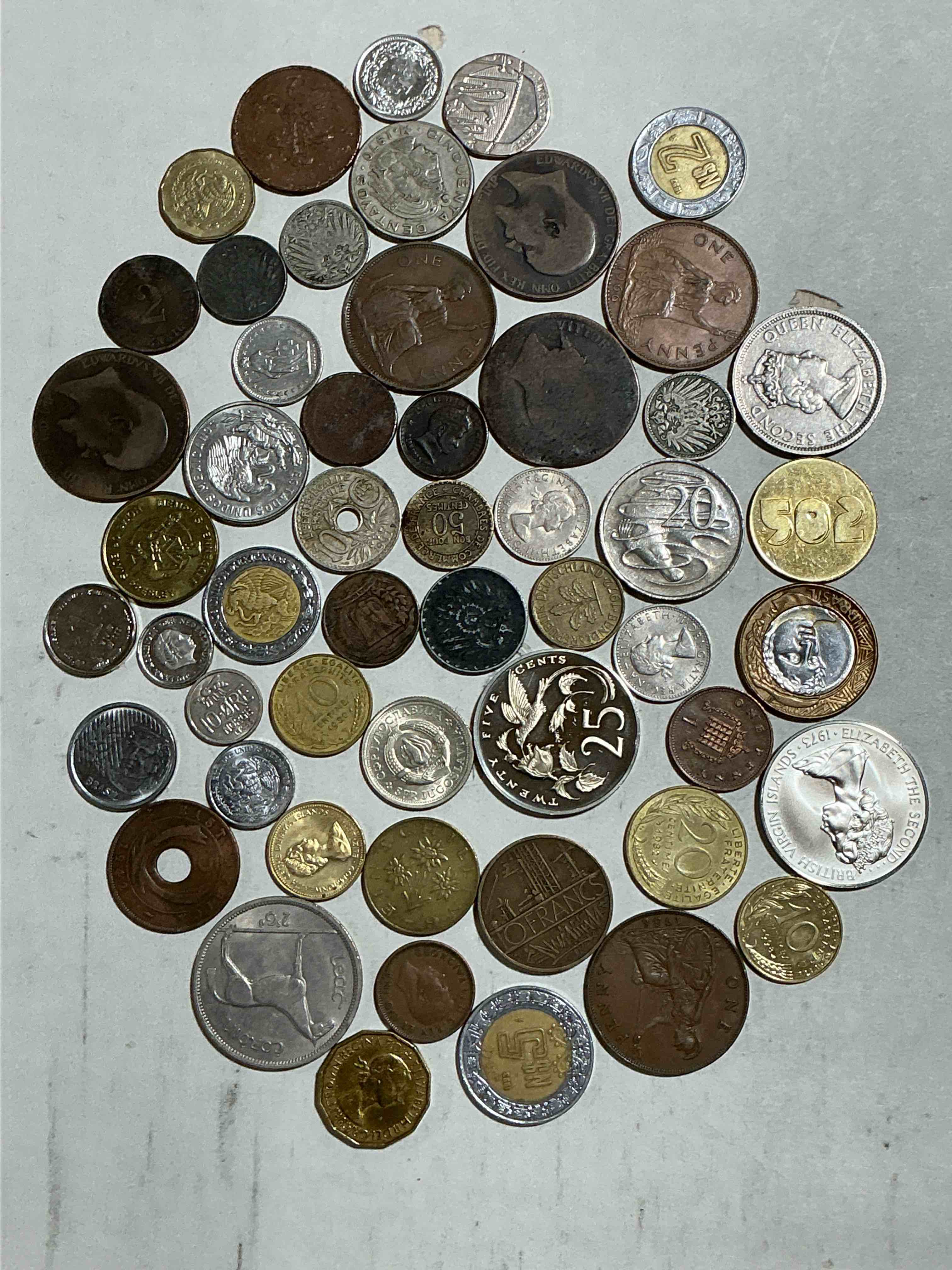 Condition photo showing Good Condition for World Coins, Antique & Vintage! Each Lot Is Unique! Many Different Years, Countries, Sizes & Exotic Places. This Cool Collection Of Antique Coins From Around The World Is Loads Of Fun! Have Fun Identifying Each Coin & Country As A Great Educational Tool! A Great Investment Too!