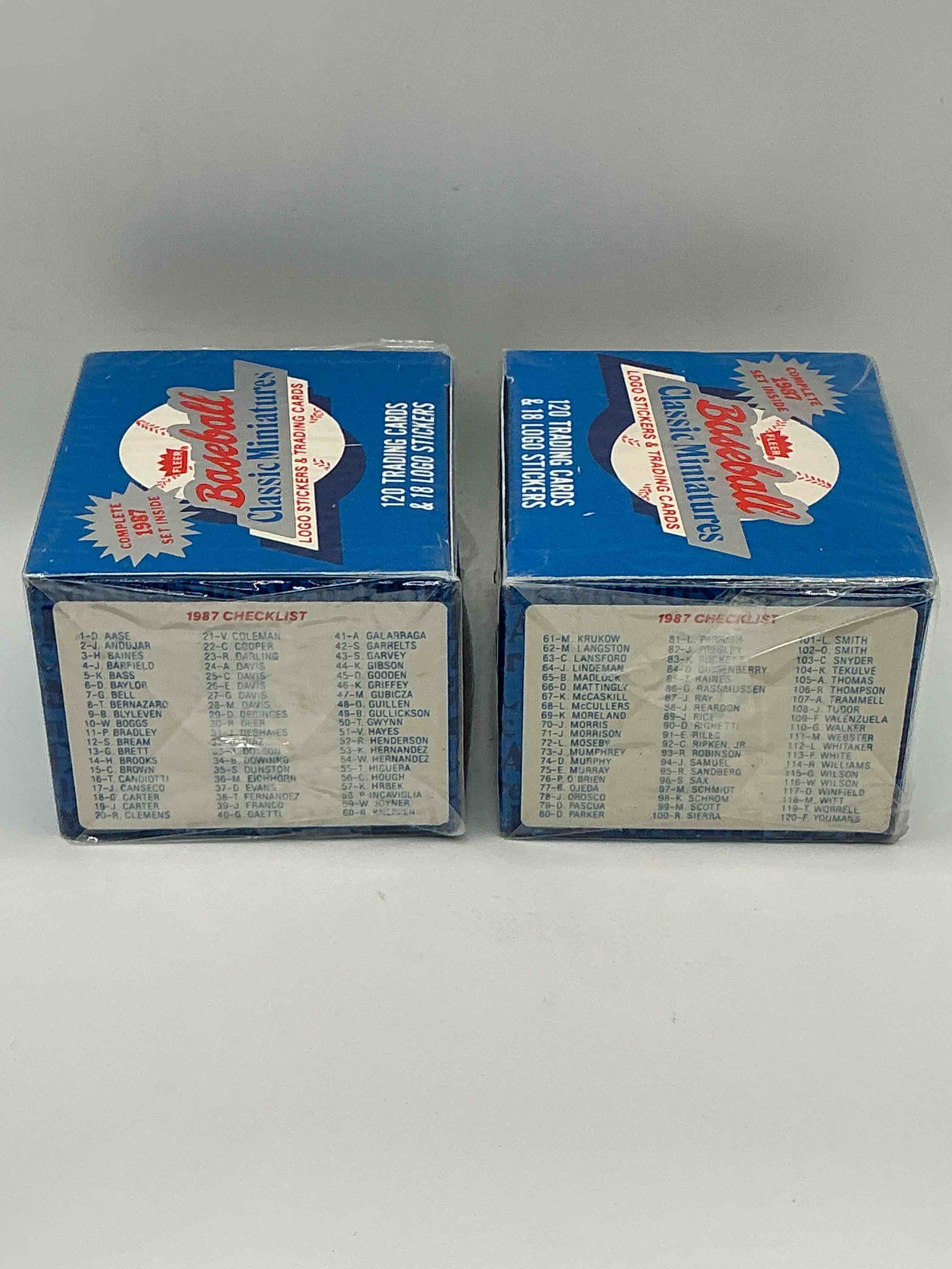 Condition photo showing New/Like New for 1987 Fleer Baseball Updated Mini Series Set Box! Logo Stickers & Trading Cards, Look For Your Favorite Baseball Legends! Mattingly, Ripken, Puckett & More! Search For These Legends & More In This 1987 Fleer Baseball Still Originally Wrapped Box!