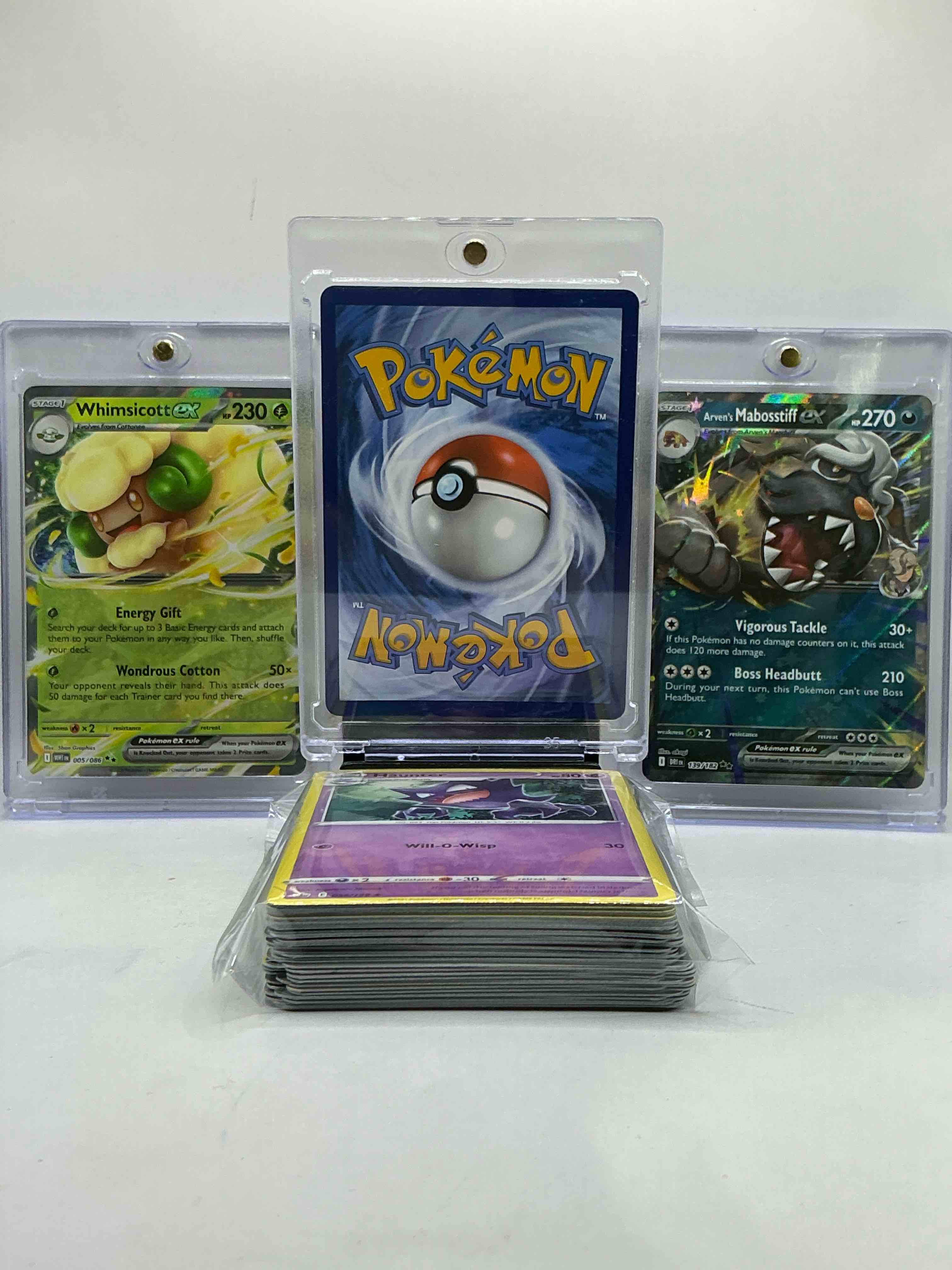 Condition photo showing New/Like New for Mewtwo EX, Whimsicott & Mabosstiff EX WOW! Insane Trio, Pokémon Palooza! Lot Includes, Commons, Legends, Heroes, Holos & More: