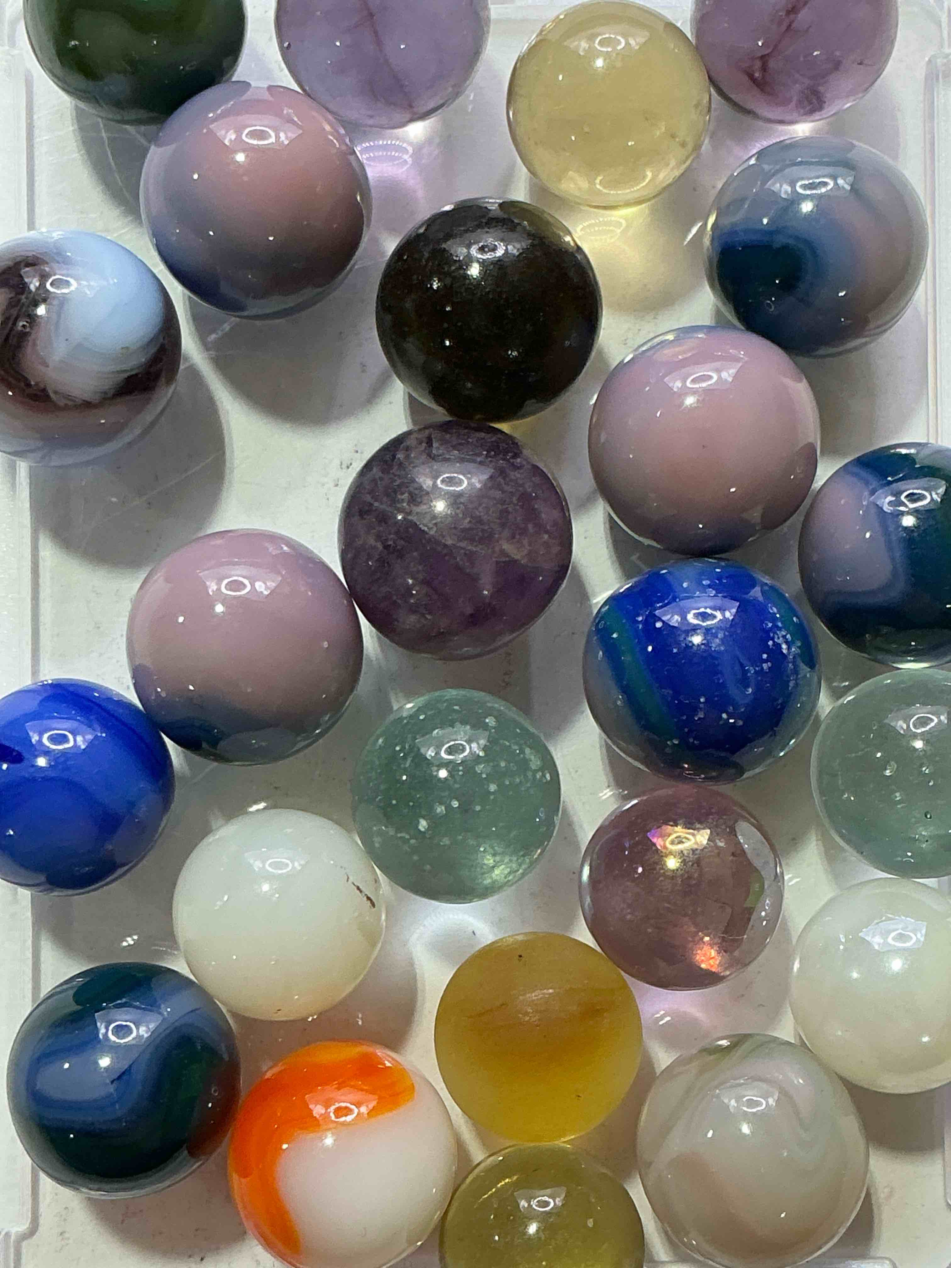 Condition photo showing New/Like New for Antique Glass Marbles! Genuine Stunning Marbles Lot, All Marbles Made Between The Years 1925-1965 & Made With Uranium! Many Are Great Depression Era & Even Earlier! Gorgeous, Authentic Pieces Of History!  