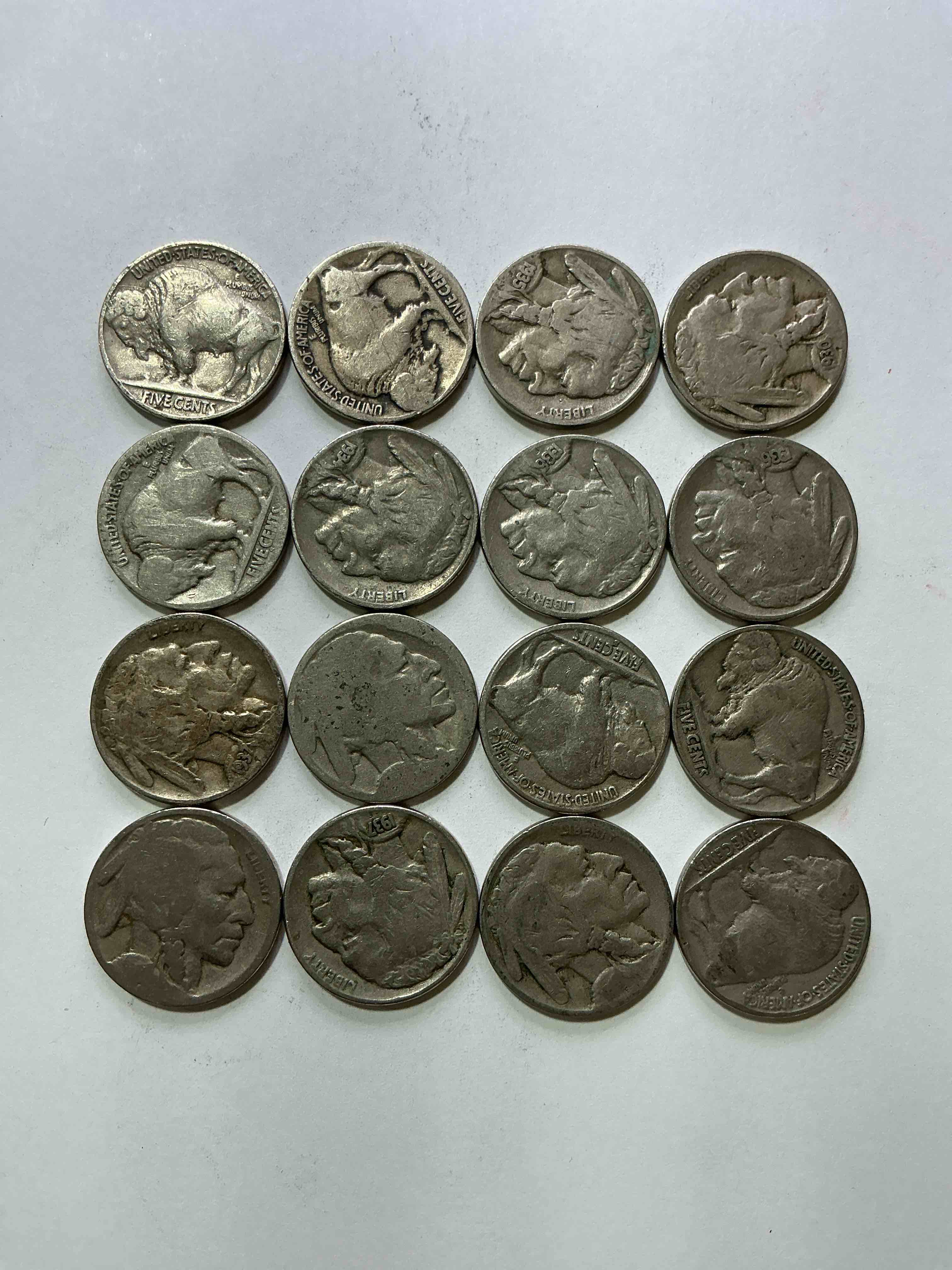 Condition photo showing Good Condition for Historic Buffalo Nickels! Indian Head Buffalo Nickels Were Minted From 1913 To 1938 & Have Become A Favorite For Coin Collectors Around The World! Own Pieces Of American History With These Cool Indian Head Buffalo Nickels In Circulated Condition, Most With Visible Dates Which Is Very Rare For Buffalo