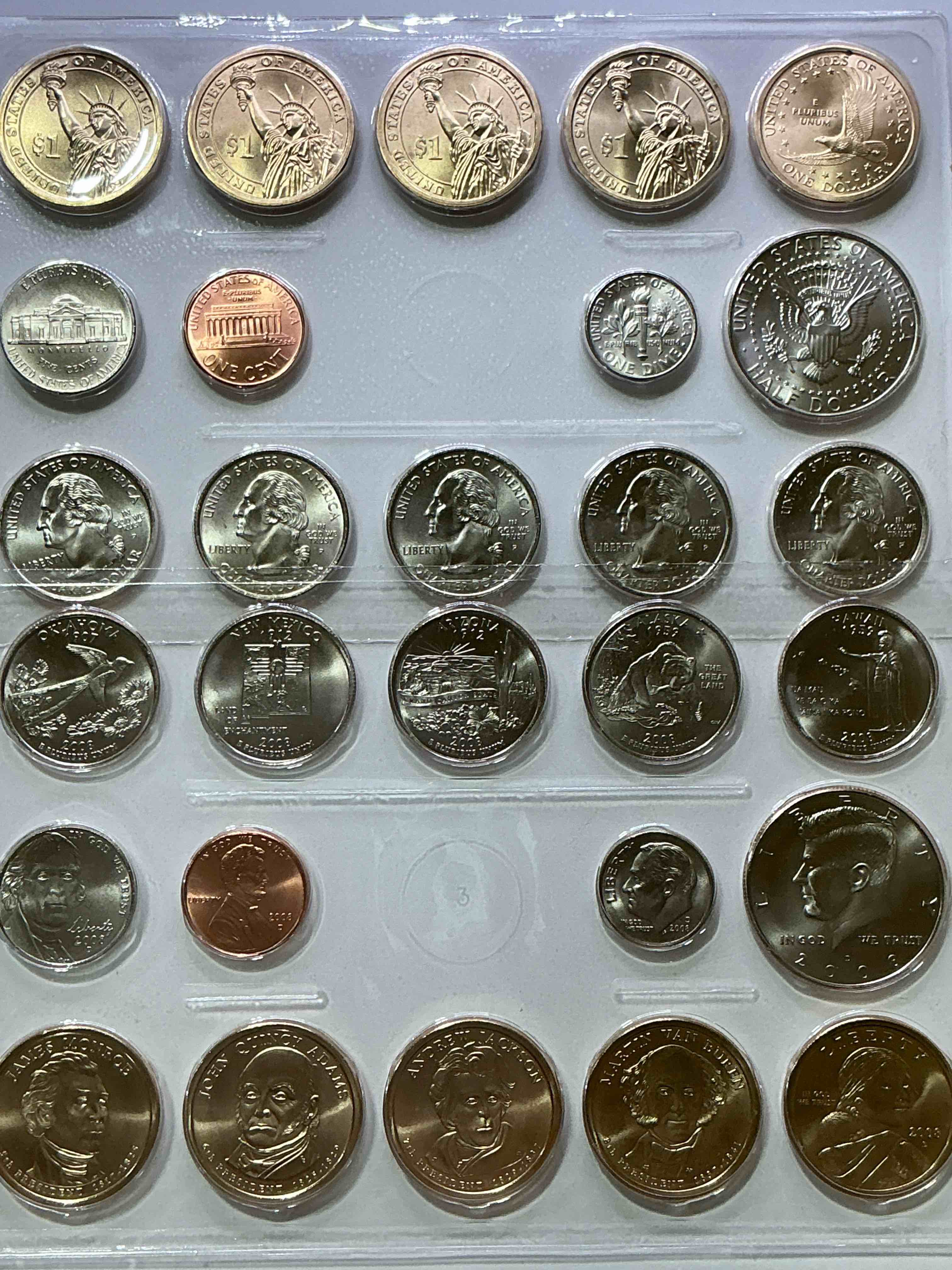Condition photo showing New/Like New for 28 Coin Craziness! Denver & Philly Mints! 2008 Uncirculated Mint Set Coins! Includes Half Dollars, President Dollar Coins, Dimes, Nickels, Pennies & Quarters! Cool Coin Collectible! 