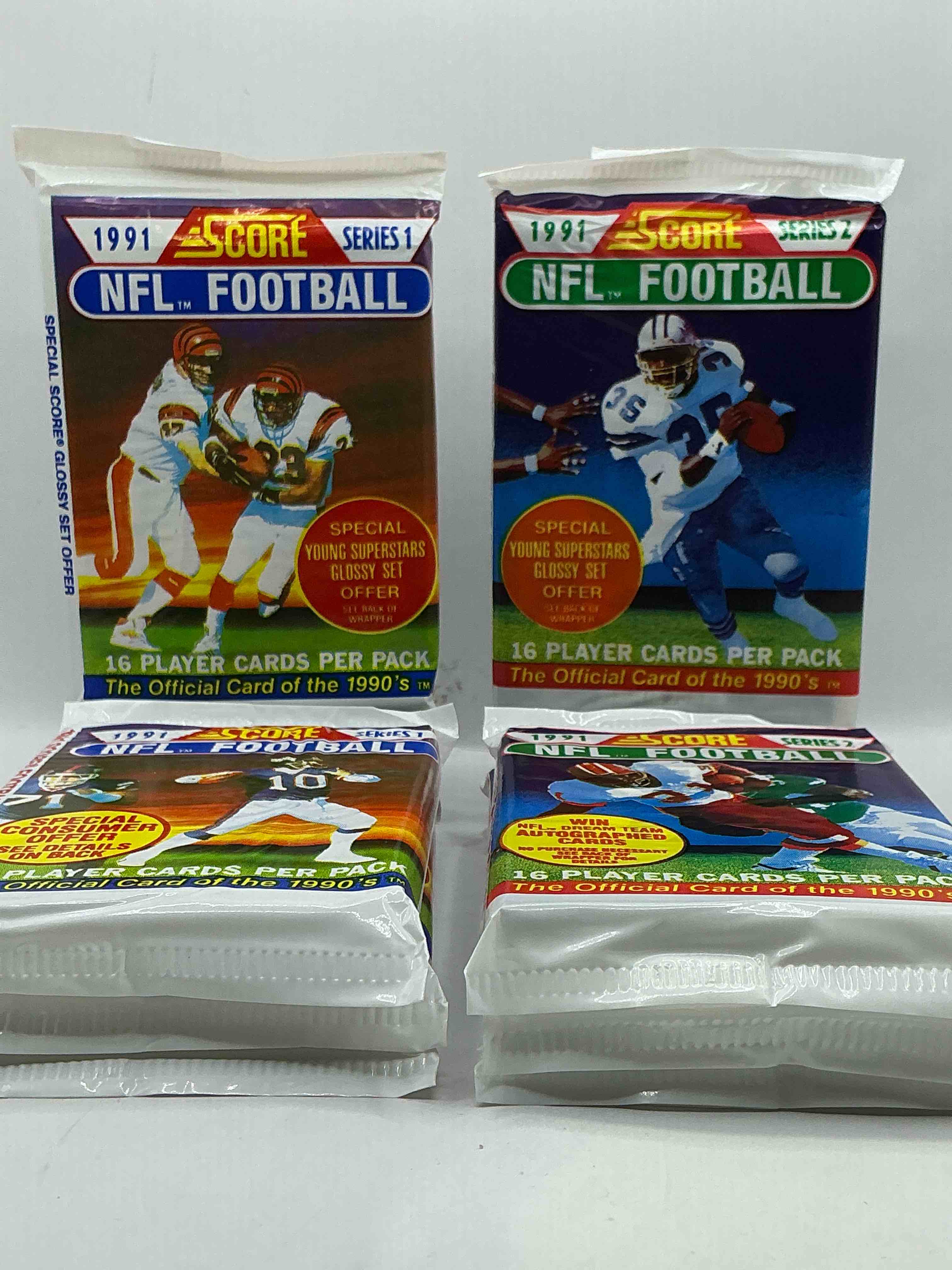 1991 NFL Score Football Sealed Card Packs Series I & II, Direct From Original Retail Case! These Cards Are Sought After By Collectors For Their Awesome, Nostalgic Look. Search For Brett Favre Rookie, Early Jerry Rice, Early Emmit Smith, Joe Montana & So Much More!