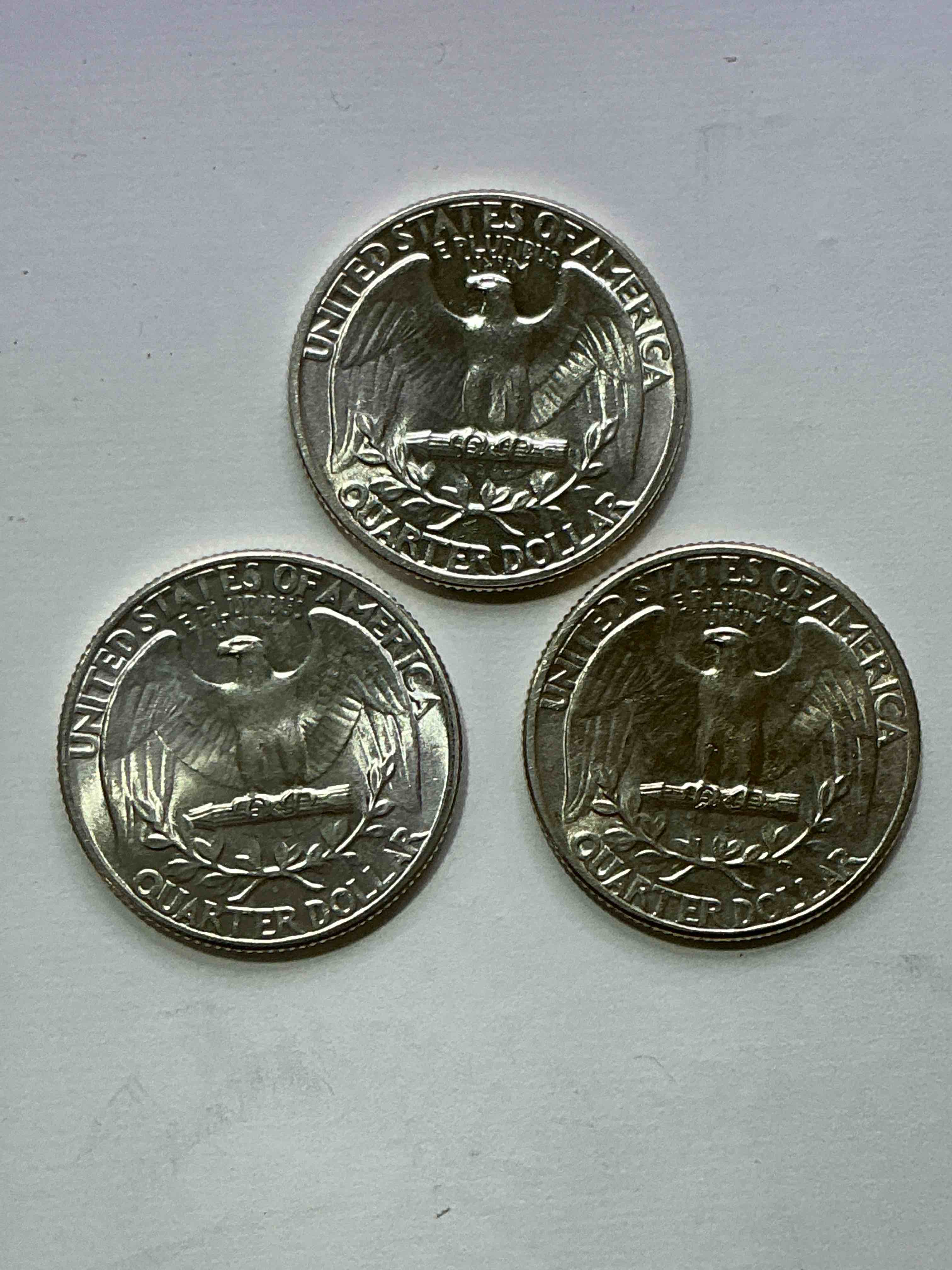Condition photo showing New/Like New for George Washington Brilliant Uncirculated World War II Silver! Pre 1965 U.S. Quarter Dollar Coins Were Actually Silver, Here Are Great Examples Of Awesome, Pristine George Washington Silver Quarter, Stunning & Uncirculated! Rare Mints! Great For Investing In Precious Metals! These Coins Were Minted At 90% Silver and 10% Copper, Giving Them A Net Weight Of .18084 Ounces Of Pure Silver Per Coin! Very Hard To Find, Stunning! Invest In Fine U.S. Silver!