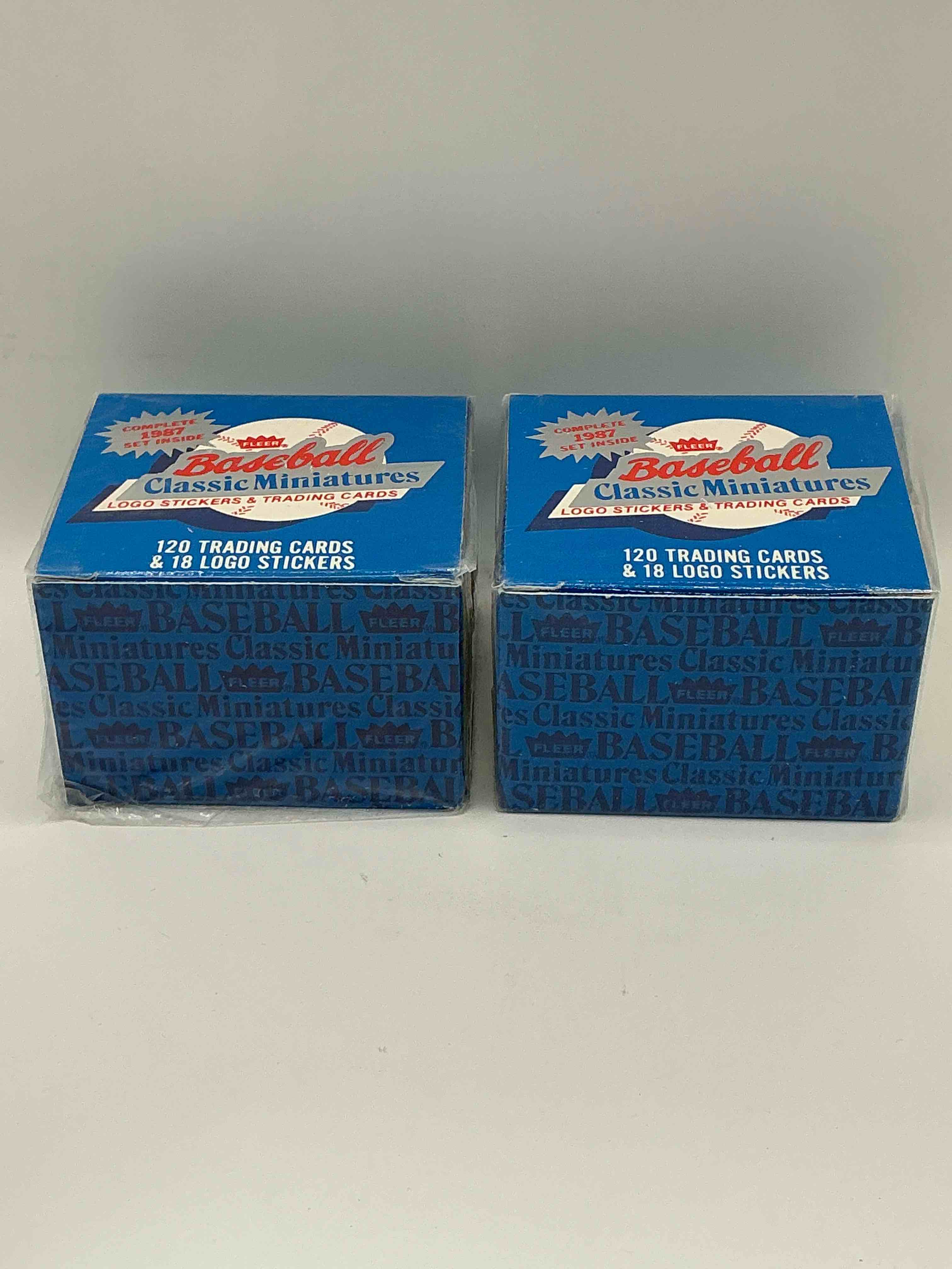 1987 miniature baseball complete sets! logo & sticker trading cards! fleer 1987 mini baseball boxes!