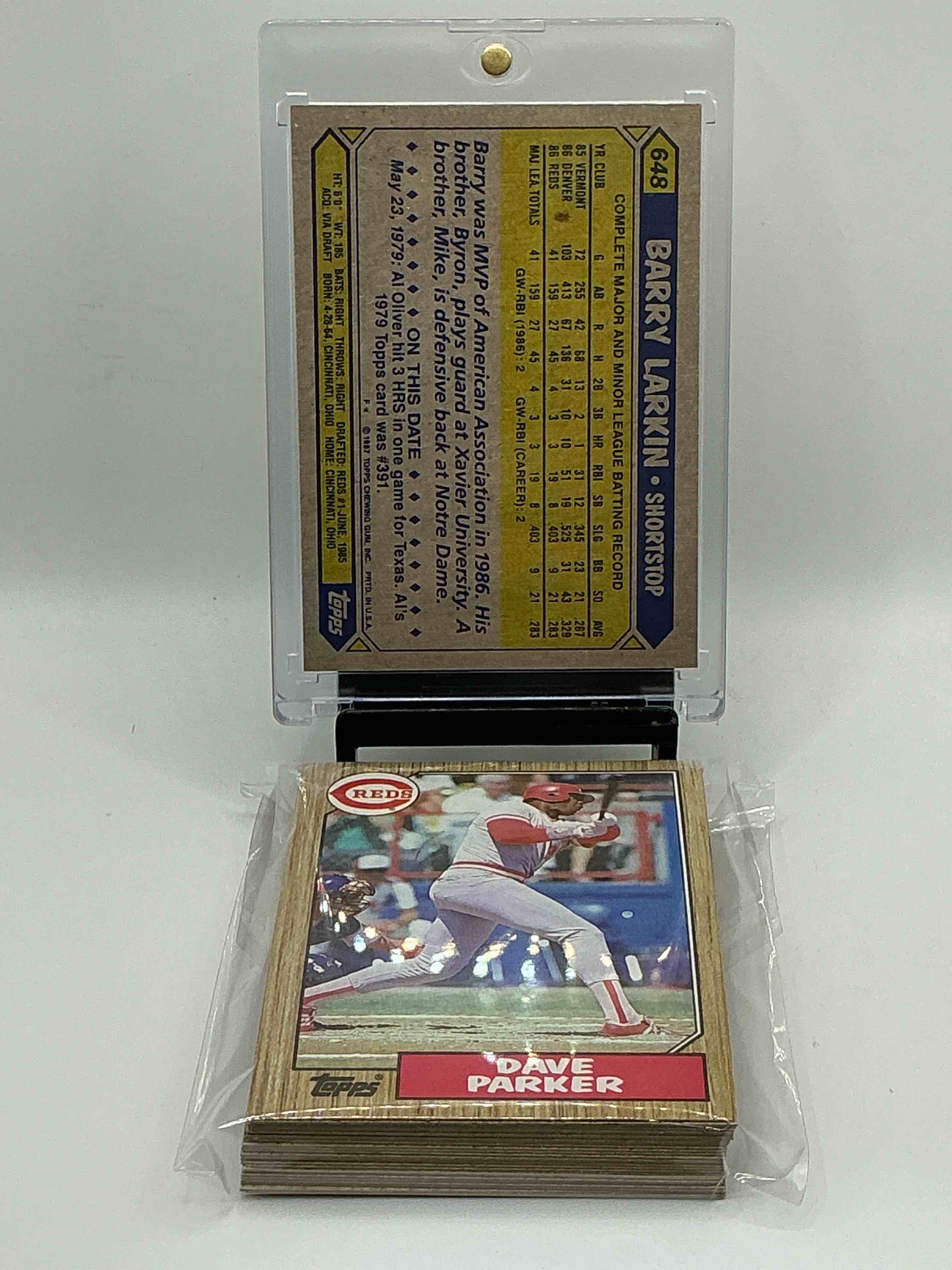Condition photo showing New/Like New for 1987 Topps Baseball REDS Set! 28 Card Reds Set! Legends Like Pete Rose, Barry Larkin, Dave Concepcion & So Many More!