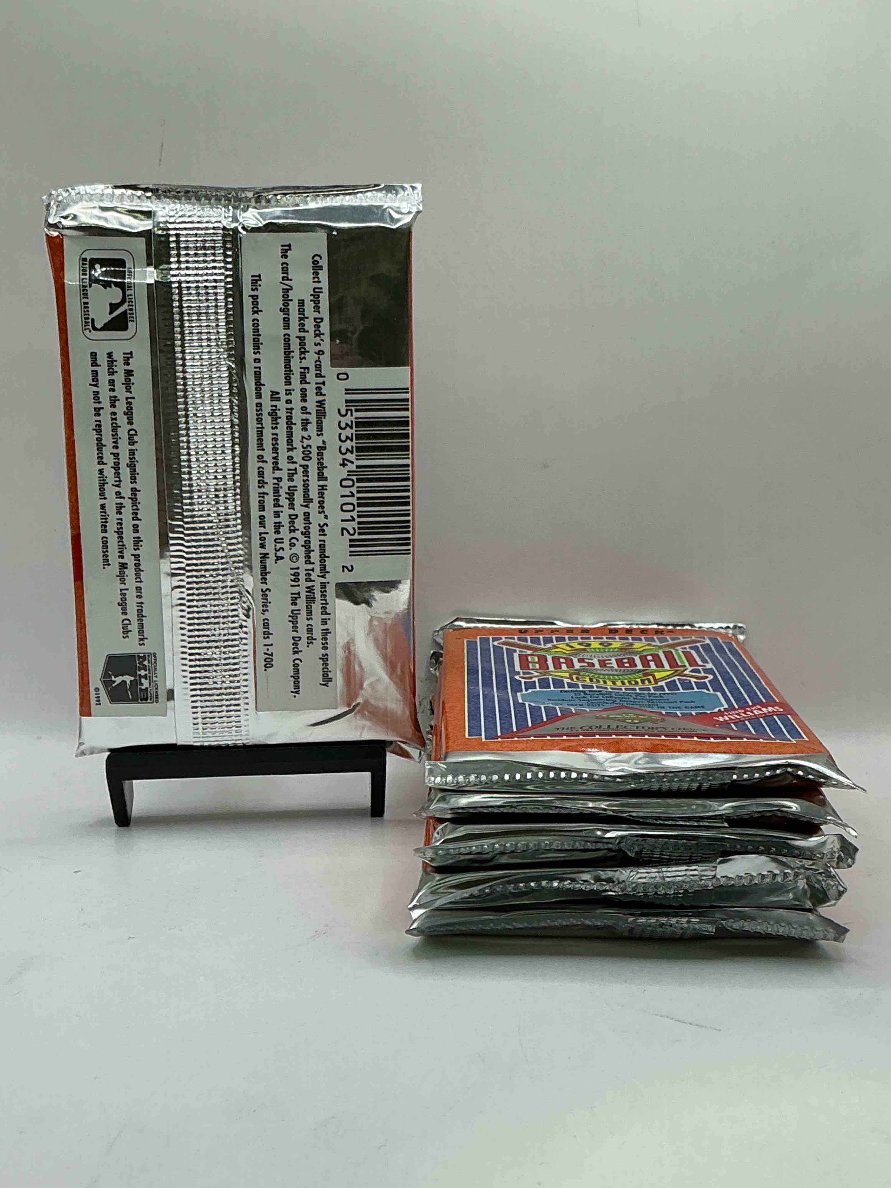 Condition photo showing New/Like New for 1992 Upper Deck Baseball Sealed Sports & Collectible Card Pack, Direct From Original Sealed Retail Case! Search For Ultra Rare & Valuable Ted Williams & Johnny Bench Signed Insert Cards As Well As Deion Sanders, Ken Griffey Jr., Nolan Ryan & So Much More!