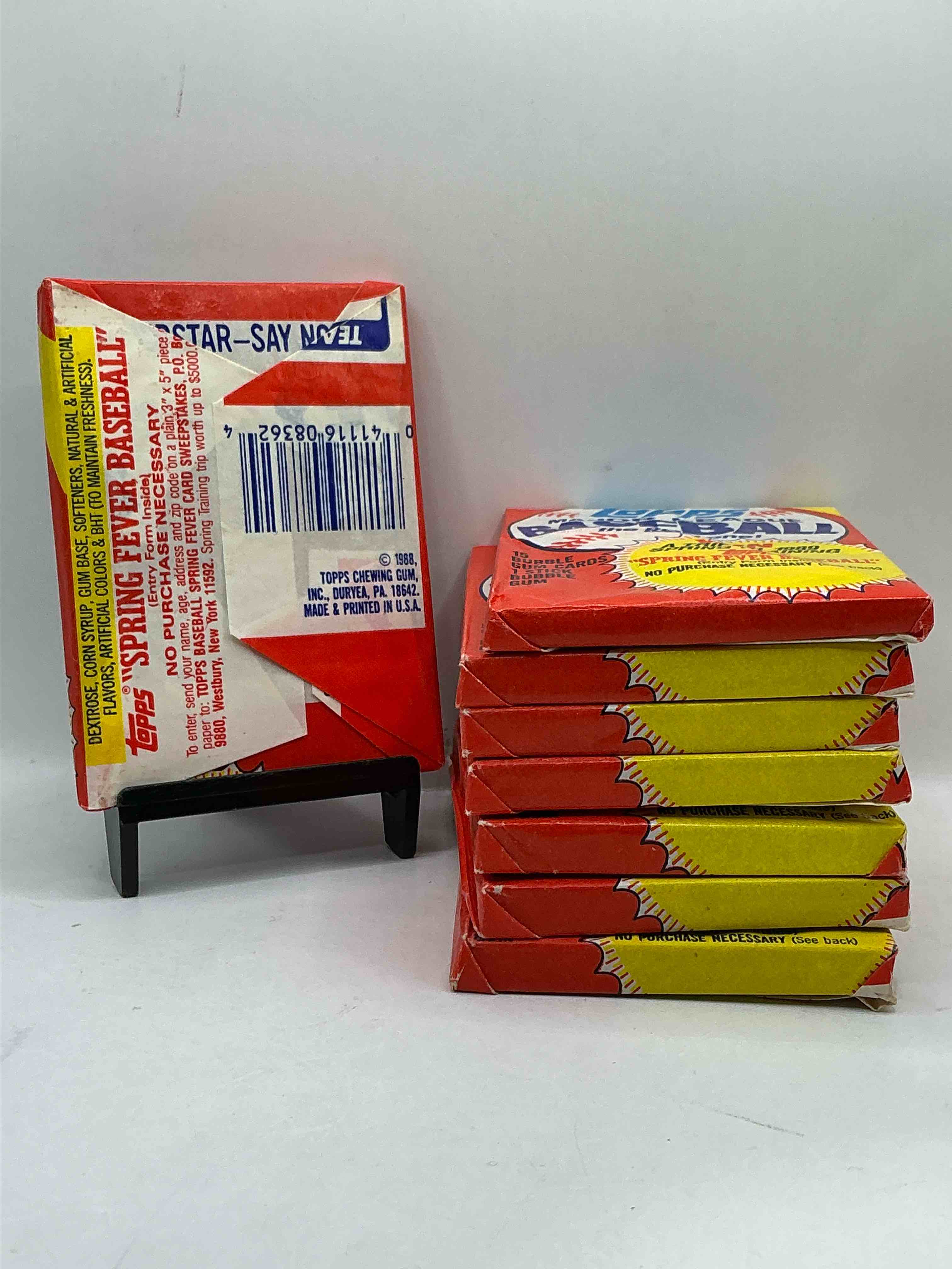 Condition photo showing New/Like New for 80's Baseball Fan's Rejoice! 1988 Topps Baseball Unopened Wax Packs Full Of Collectible Trading Cards! Search For Valuable Don Mattingly "World Of Baseball" & Nolan Ryan Cards Worth Hundreds In Perfect Condition!