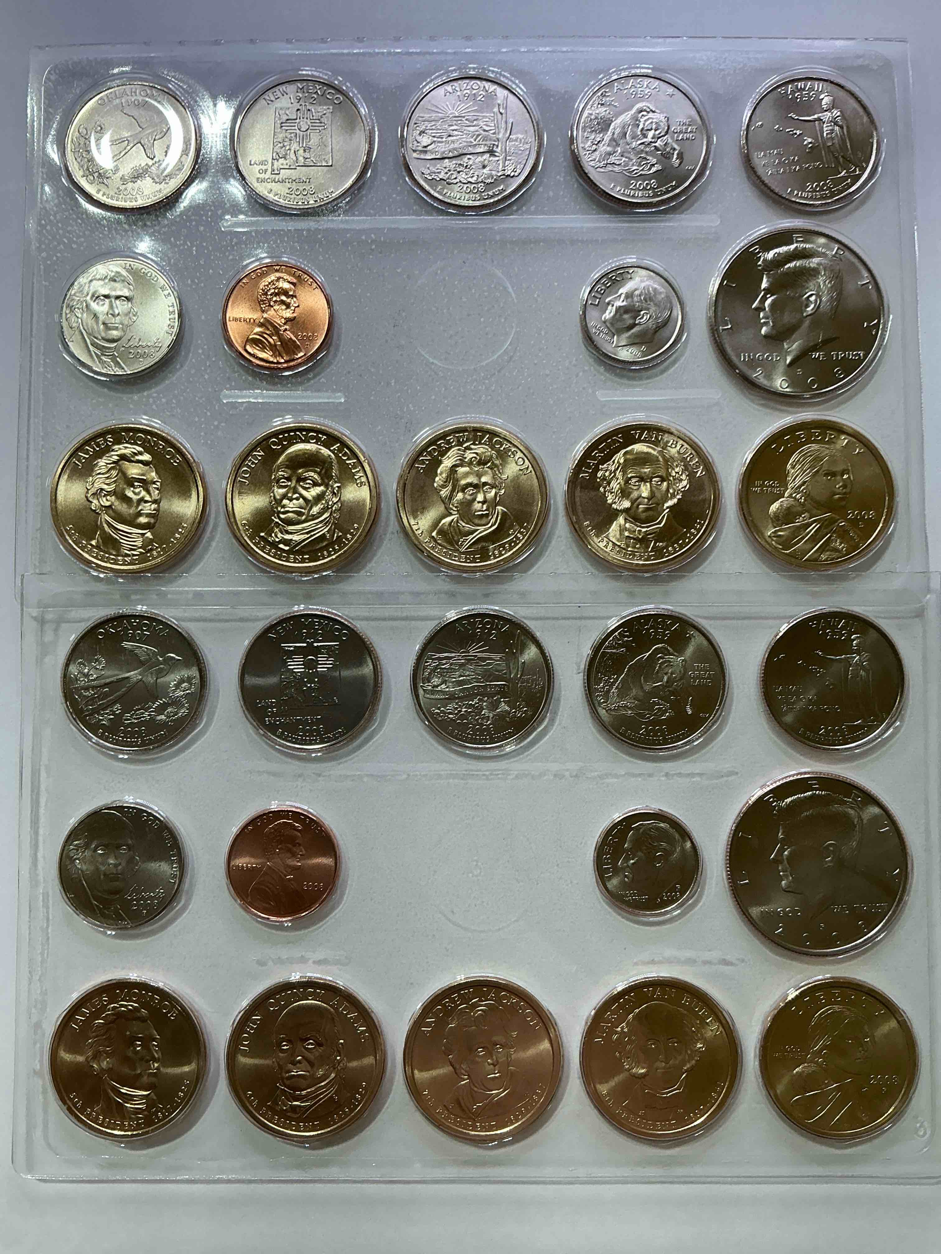 Condition photo showing New/Like New for Crazy Uncirculated 2008 Mint Set! 28 Coin Lot, Including President Dollar Coins, Half Dollars, State Quarters, Dimes, Nickels & Pennies! Insane Mint Set!