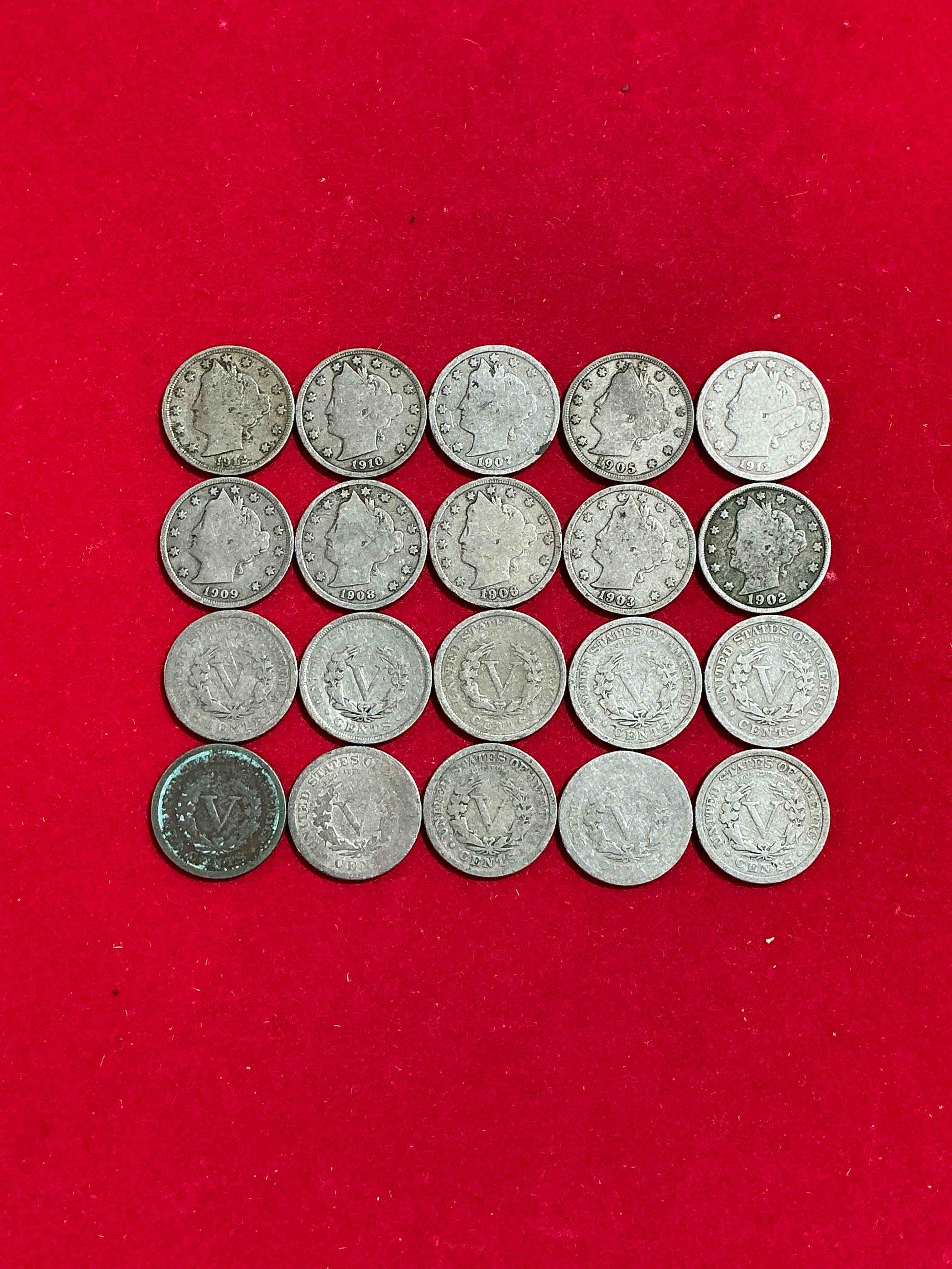 Condition photo showing Good Condition for Antique U.S. V Nickels! Think Of The History These Coins Have Seen!, Liberty Head V Nickels Were Minted Up Until 1913 & Were The Style Of Nickels Before Buffalo Nickels. Own Some Cool Pieces Of History! Rare To See These Coins With The "Date On" In Circulated Condition!