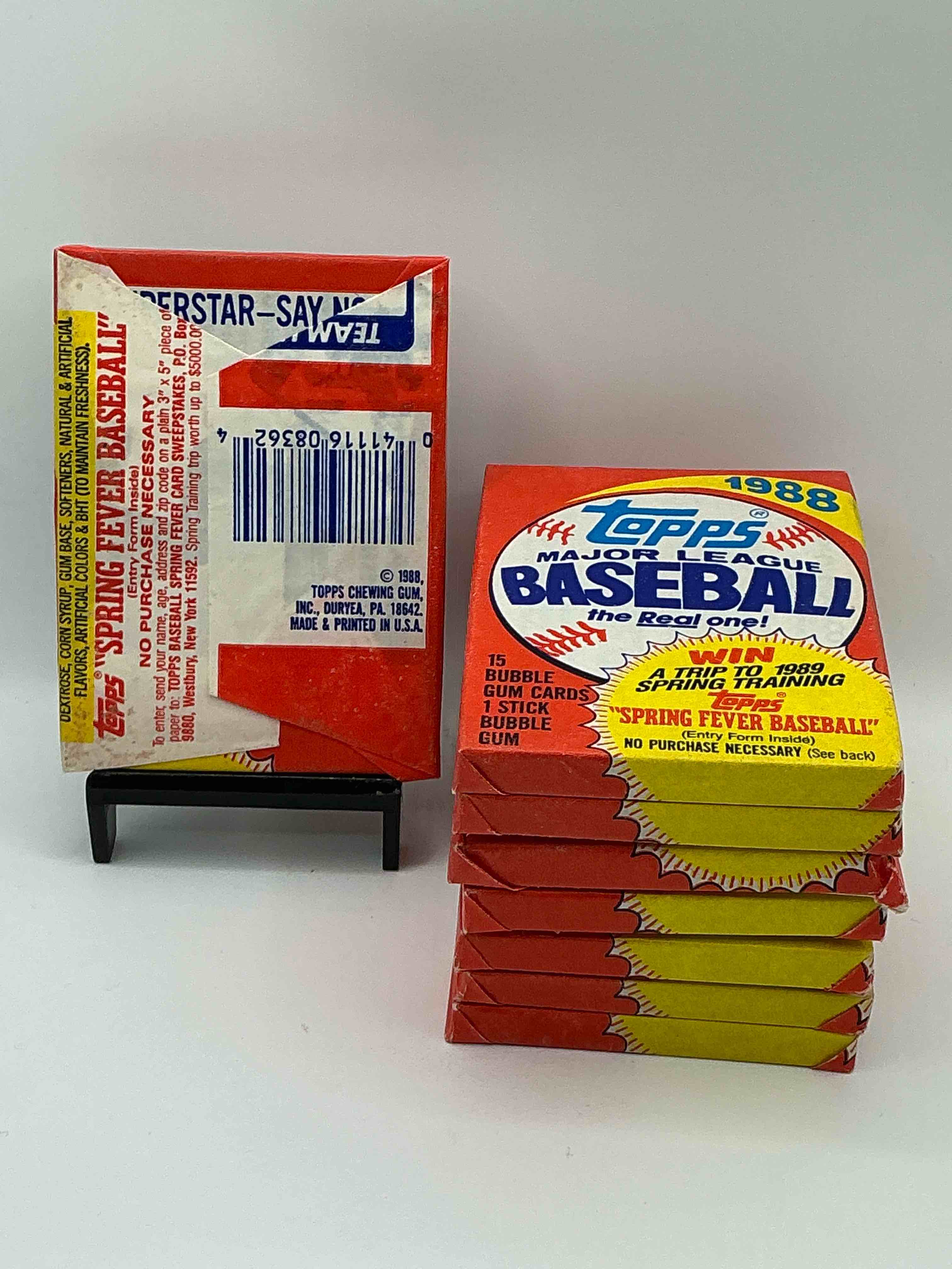 Condition photo showing New/Like New for 80's Baseball Fan's Rejoice! 1988 Topps Baseball Unopened Wax Packs Full Of Collectible Trading Cards! Search For Valuable Don Mattingly "World Of Baseball" & Nolan Ryan Cards Worth Hundreds In Perfect Condition!