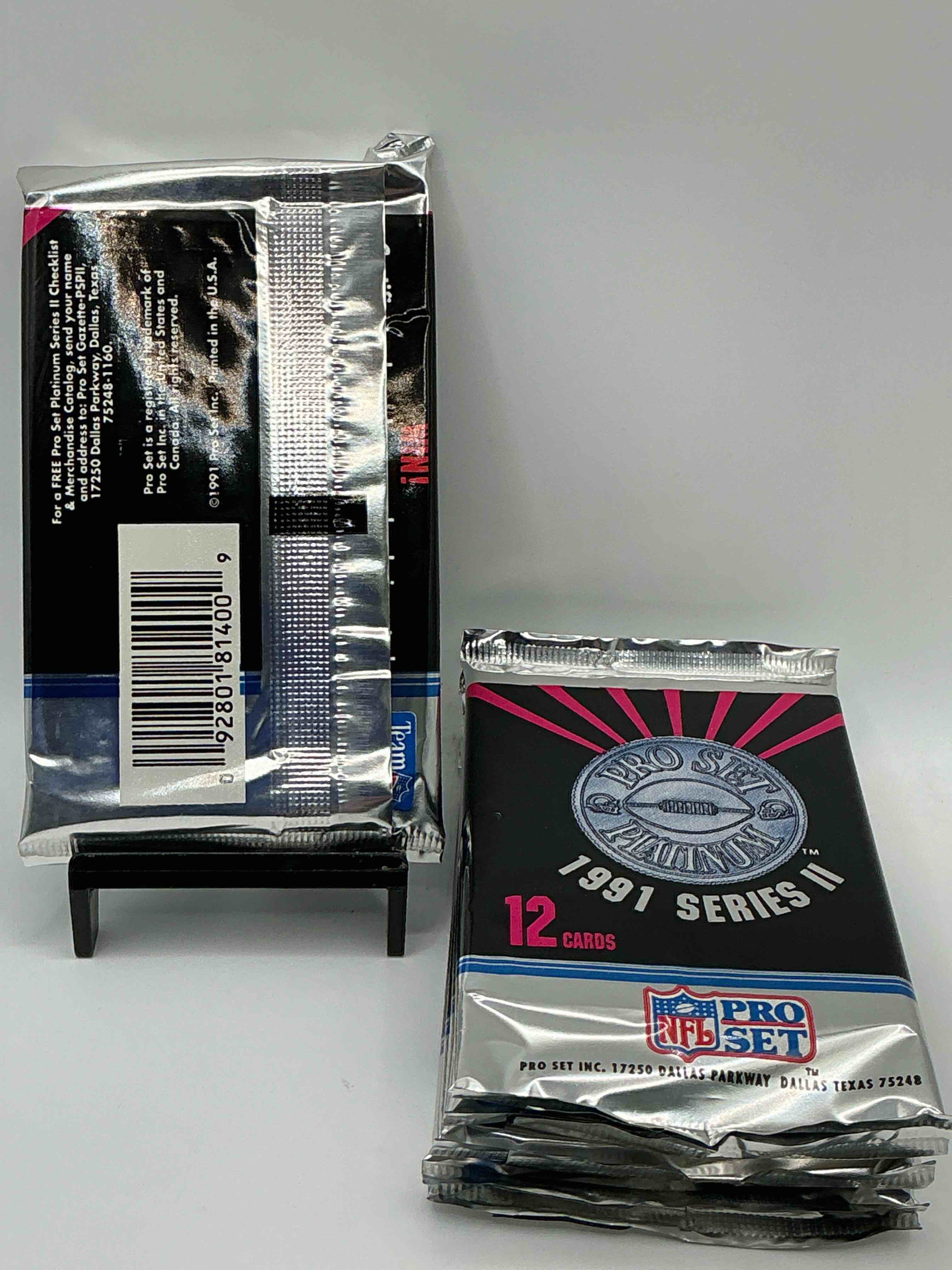 Condition photo showing New/Like New for 1991 Pro Set Platinum Edition Series II Unopened Packs! Search For Brett Favre Rookie & Bill Belichick Coach Rookie Card As Well As Santa Claus Card!