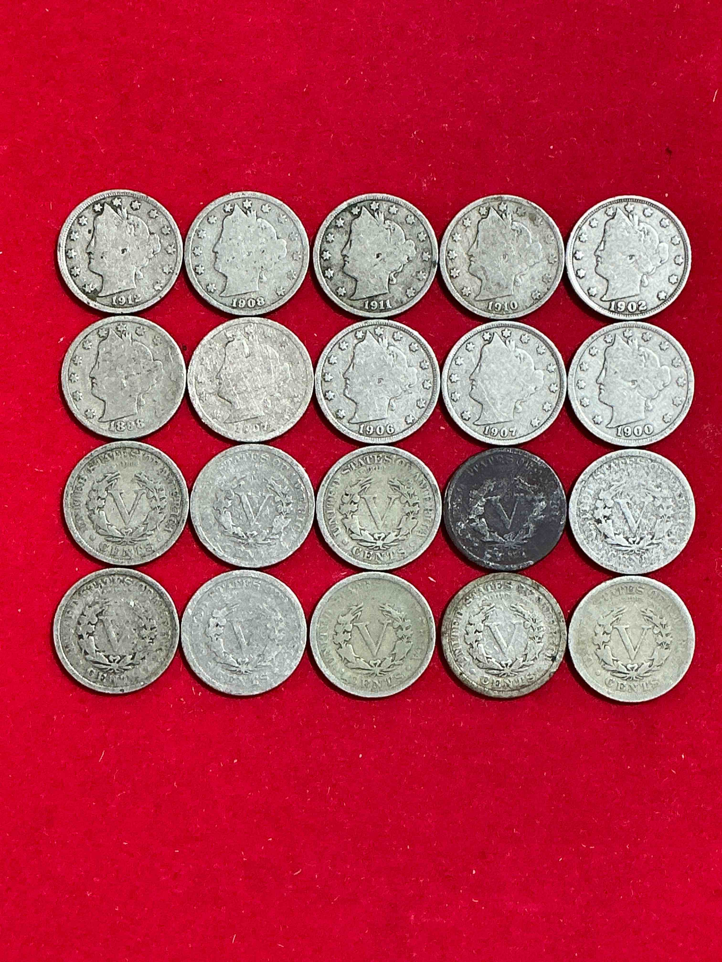 Condition photo showing Good Condition for Antique U.S. V Nickels! Think Of The History These Coins Have Seen!, Liberty Head V Nickels Were Minted Up Until 1913 & Were The Style Of Nickels Before Buffalo Nickels. Own Some Cool Pieces Of History! Rare To See These Coins With The "Date On" In Circulated Condition!