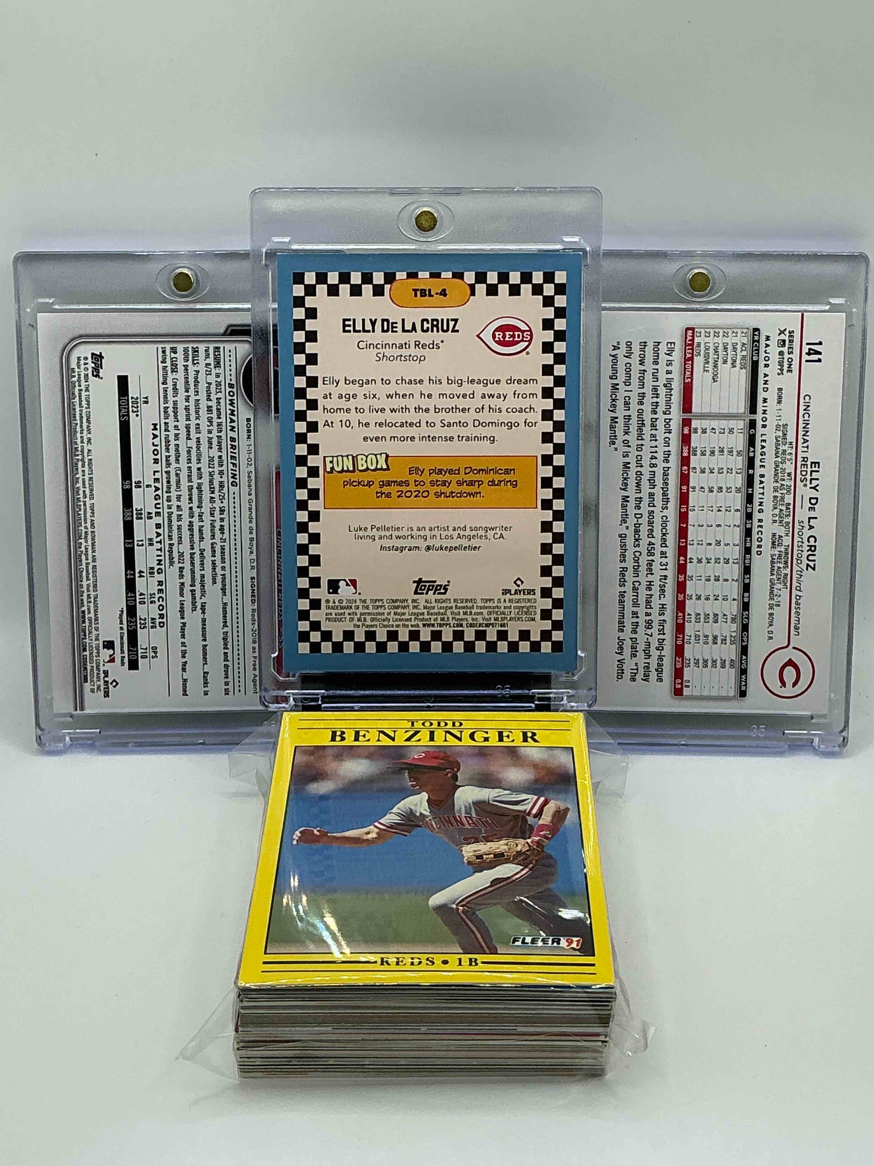 Condition photo showing New/Like New for Reds Rambunctiousness! 2024 Topps Fan Art Checkerboard Rookie Elly De La Cruz! 2024 Topps Reds Rookie Elly De La Cruz! 2024 Topps Bowman Rookie Elly De La Cruz! Along With 50 Other Reds Heroes, Rookies, Legends & Commons!