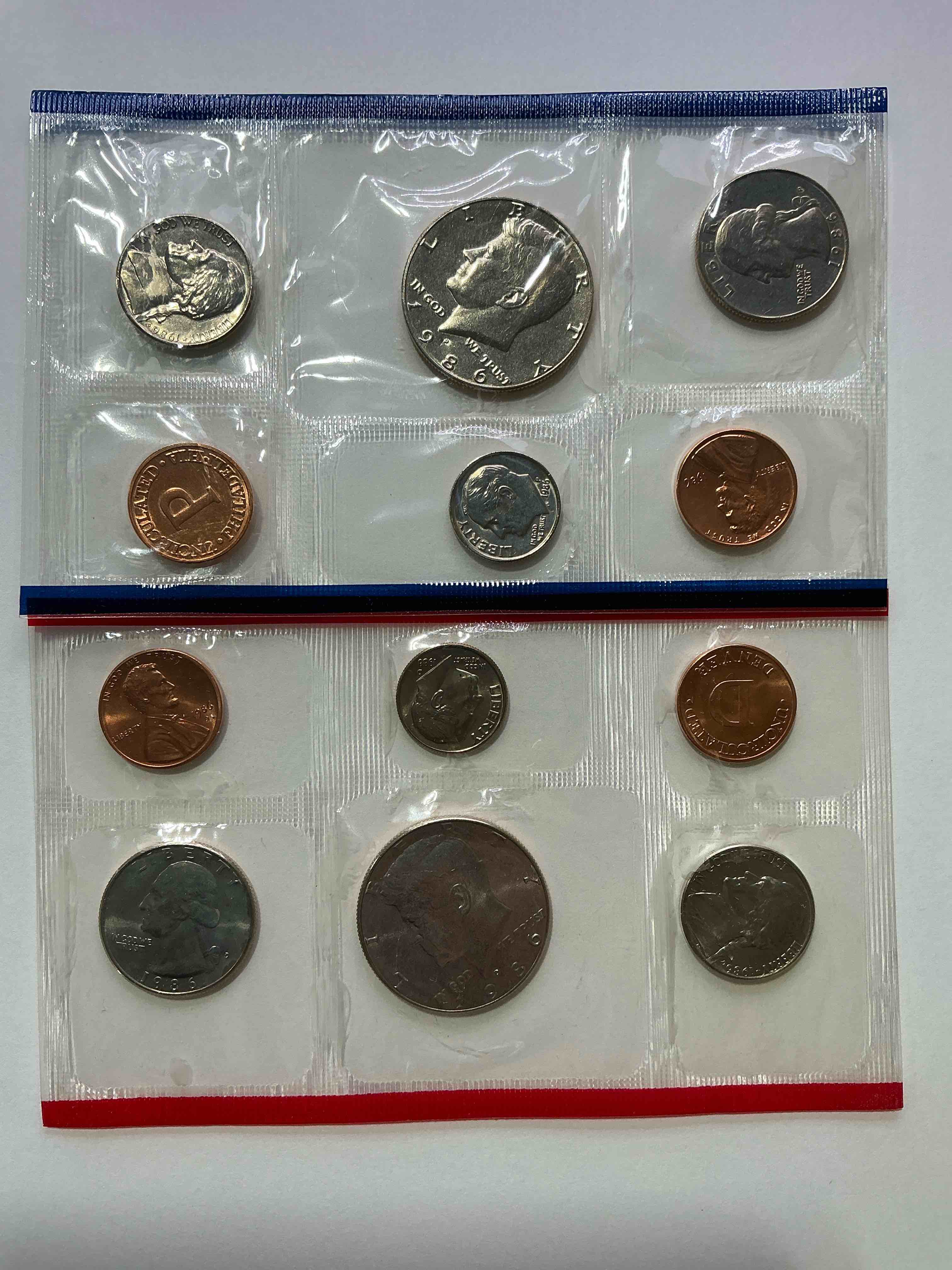 1986 Mint Coins! 12 Coin Lot, All Uncirculated! Half Dollars, Pennies, Quarters, Nickels & Dimes! WOW!